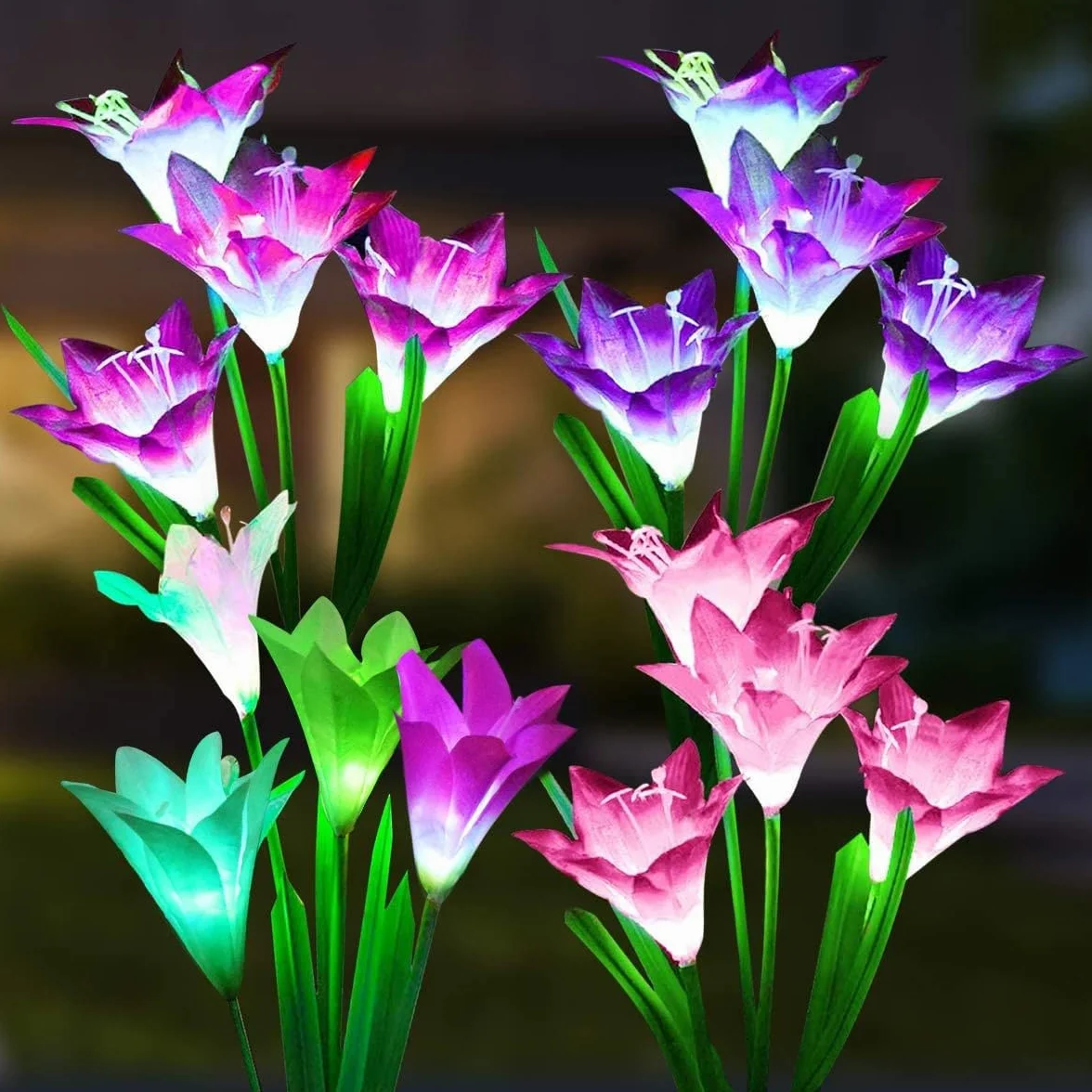 SOLARBABY Luci solari Giardino esterno, Multicolore cambiando colore Luci da giardino con 16 giglio più grande Fiore solare per Garden Yard Driveway, Patio Decor