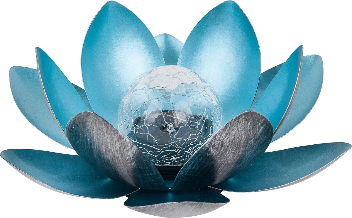 Dehner Lampada Solare Lotus | Decorazione Solare, Illuminazione da Giardino, Decorazione per Esterni, Metallo, Diametro 27,5 cm, Argento/Blu