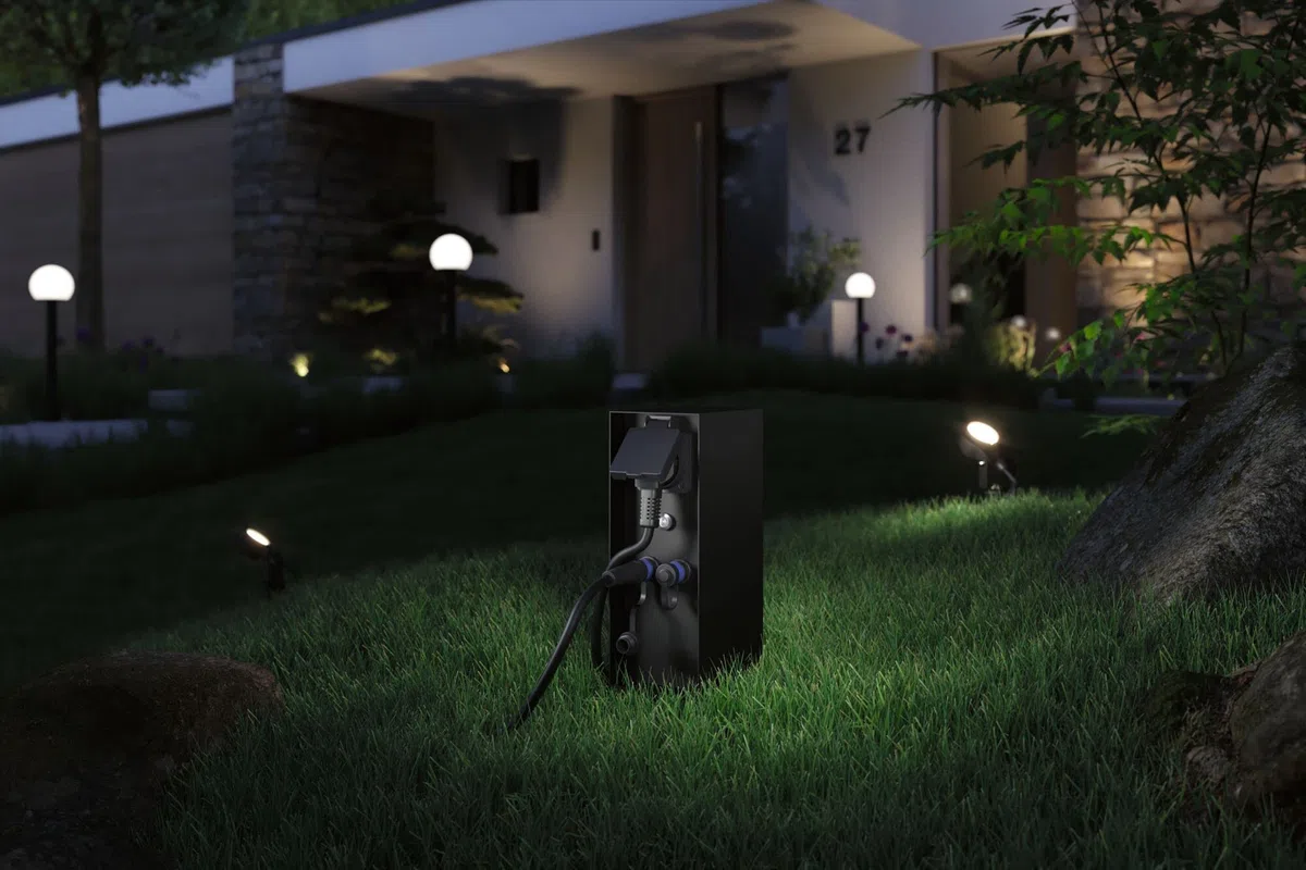 Paulmann 94701 Lampada esterni Plug&Shine accessorio colonna per prese elettriche Rio sensore crepuscolare IP44 antracite 2x 230V 2x Plug & Shine 24V