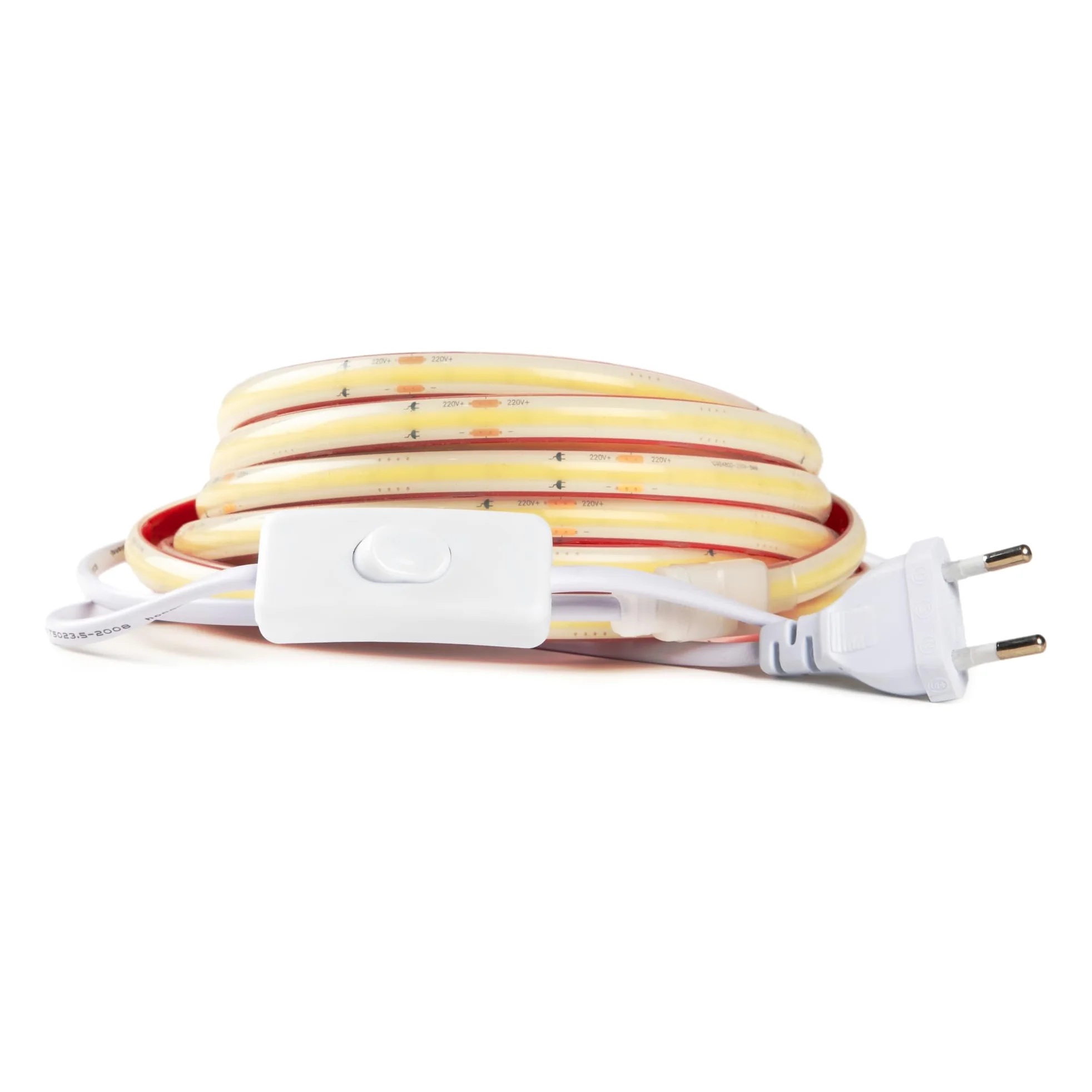 Striscia LED COB 220v ALTA LUMINOSITÀ, Adesivo e INTERRUTTORE. IMPERMEABILE Bianco Freddo/Neutro/Caldo Waterproof IP67 strip (Bianco Caldo, 2M)