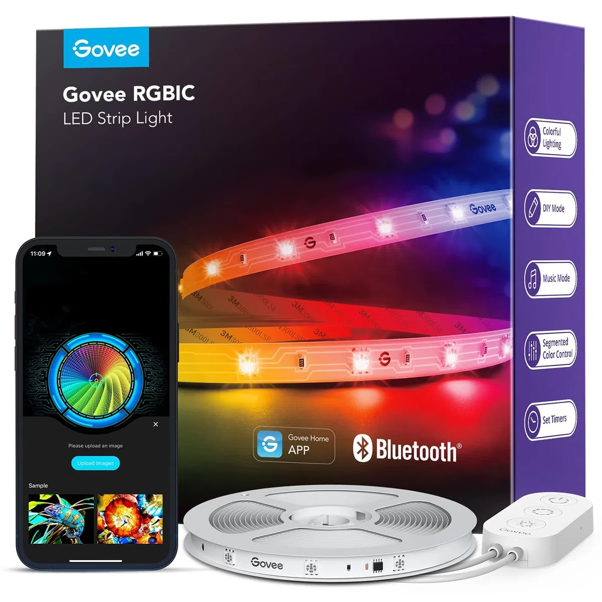Govee Striscia LED 5M, RGBIC LED Strisce con Controllo a Segmenti, Sincronizzazione Musicale, 64 Modalità Scena, Controllabile tramite App, Cambio Colore, per Casa e Camera da Letto