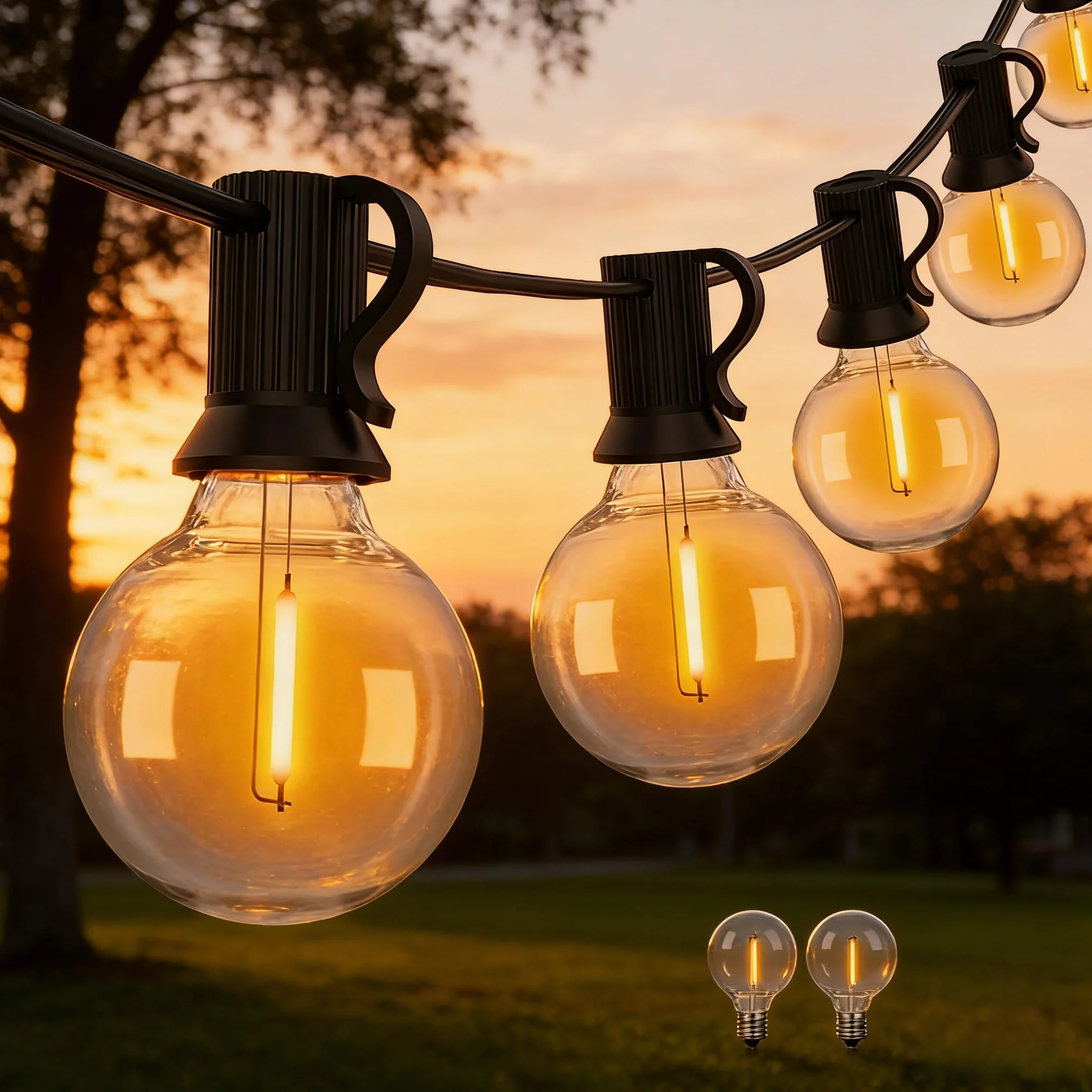 Lampade a Catena Esterno G40 30m/100FT, 50Lampadine LED +2 di Ricambio, Impermeabili IP44, Luce Calda 2200K, per Giardino Terrazzo Feste (30M/100FT, 52)