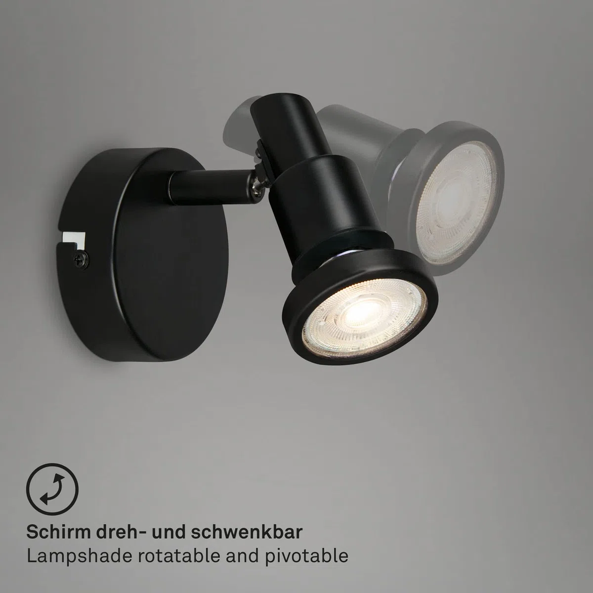 BRILONER- Lampada da parete a LED bagno, regolabile, Lampada da parete a LED bagno, IP44, colore luce bianca calda, GU10, nero, 80x106 (DxH)