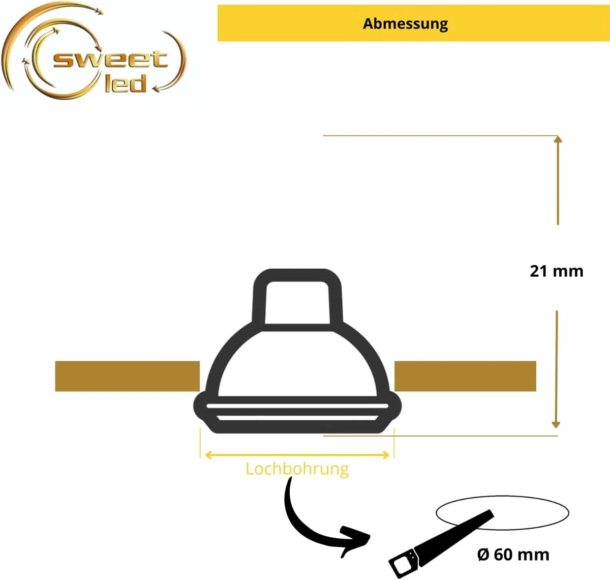 Swwet-Led Set di 3 Faretti led da incasso per mobili, 230V, 3,5 W, IP44 G4, 21mm ultra piatti Faretti LED da Incasso, 3000 K, Bianco Caldo, per cappa da cucina, bagno, faretto da incasso
