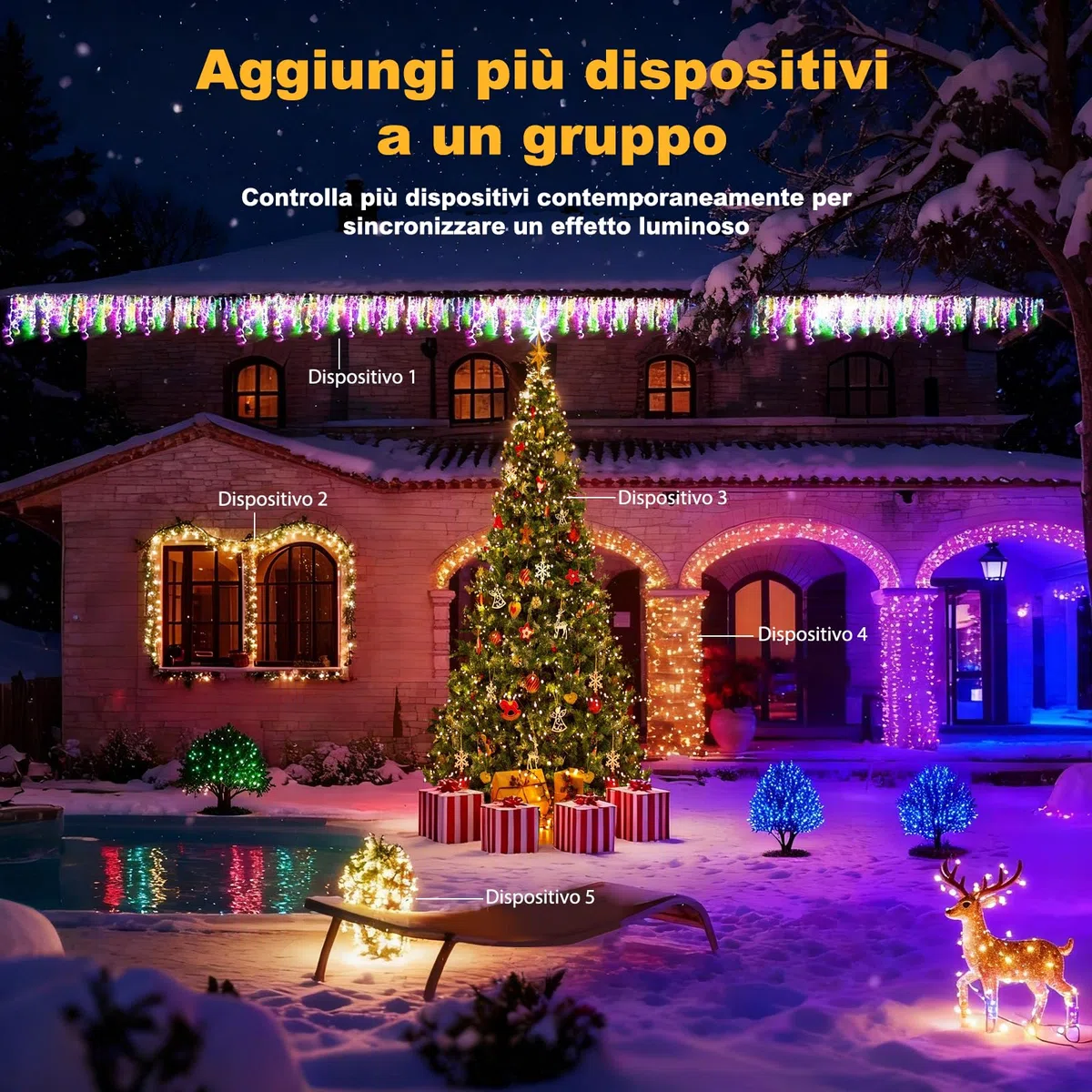 Luci Natale da Esterno Cascata, Luci Natale Esterno Bianco Caldo e RGB, Tenda Luci Natale Esterno con APP e Telecomando, 17 Modalità, 4 Luminosità, Timer, Decorazioni Natale Esterno(15M-600L,C/RGB)