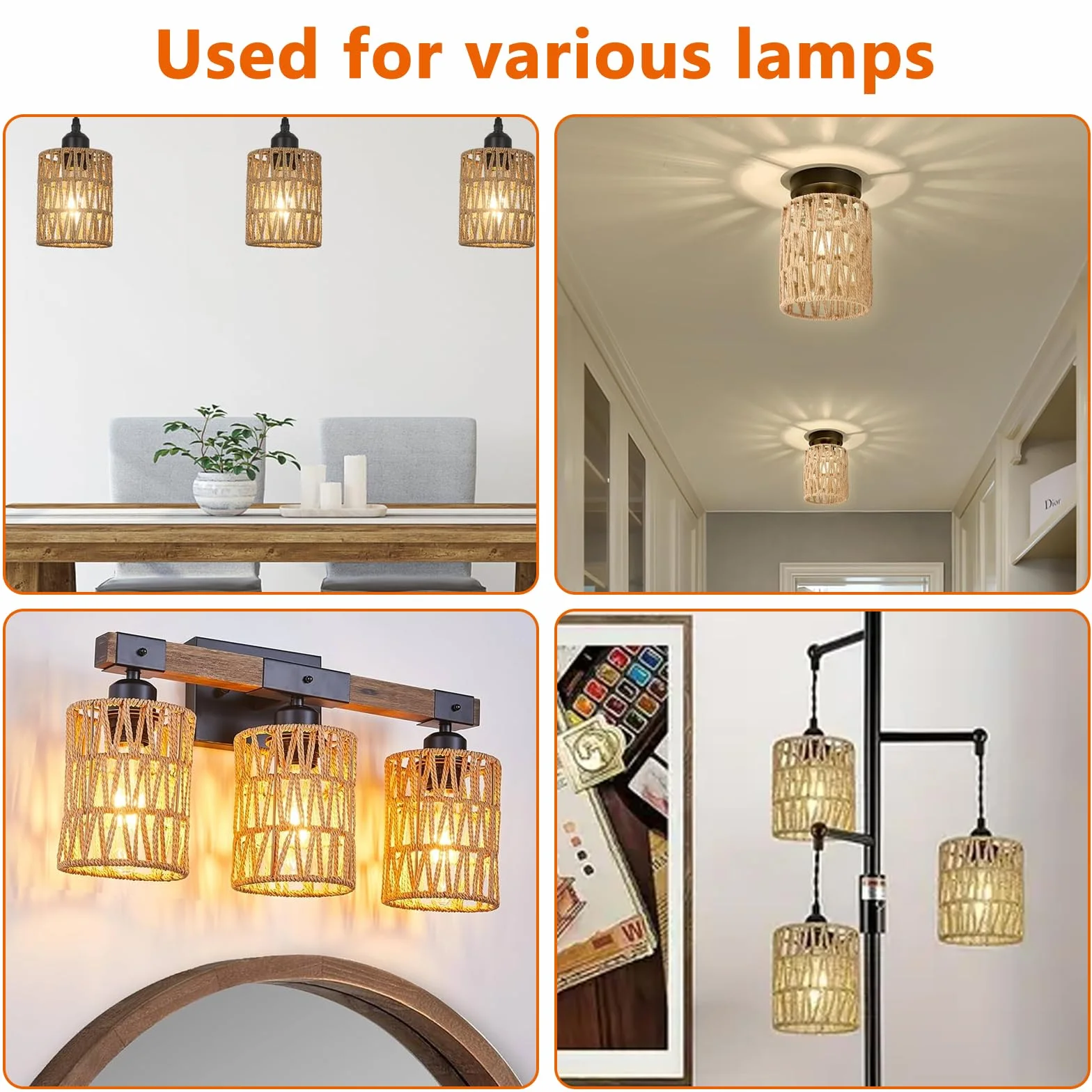 3 paralumi in rattan boho di ricambio in vimini (altezza 15 cm) per lampada a sospensione, lampada da terra, lampada da tavolo, lampada a sospensione e plafoniera, accessori per paralume boho