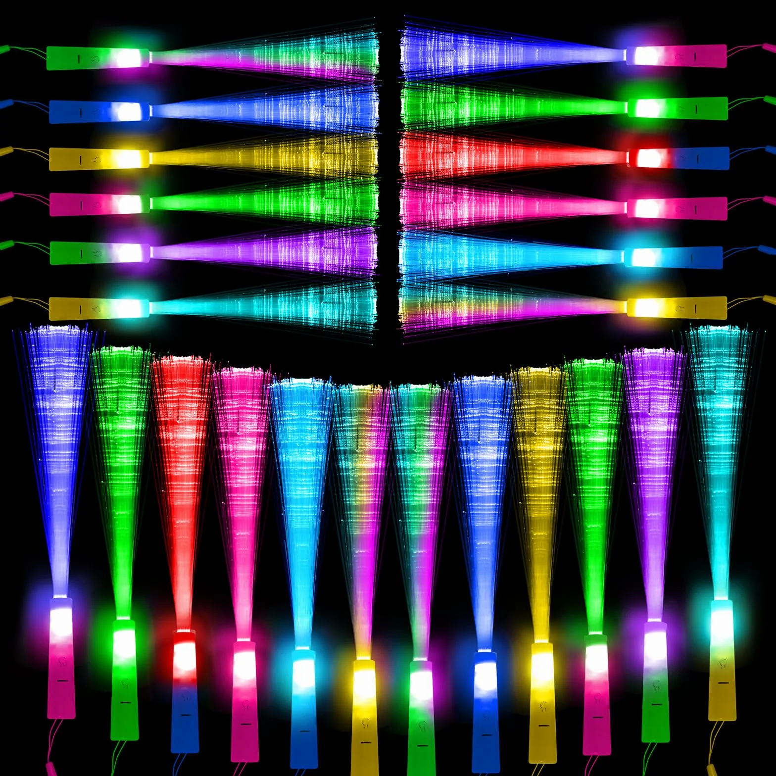 Kangtaixin 24 pezzi di bastoncini LED luminosi colorati - bastoncino luminoso in fibra ottica con batteria, giocattolo regalo in fibra ottica per bambini per feste notturne, concerti, Natale