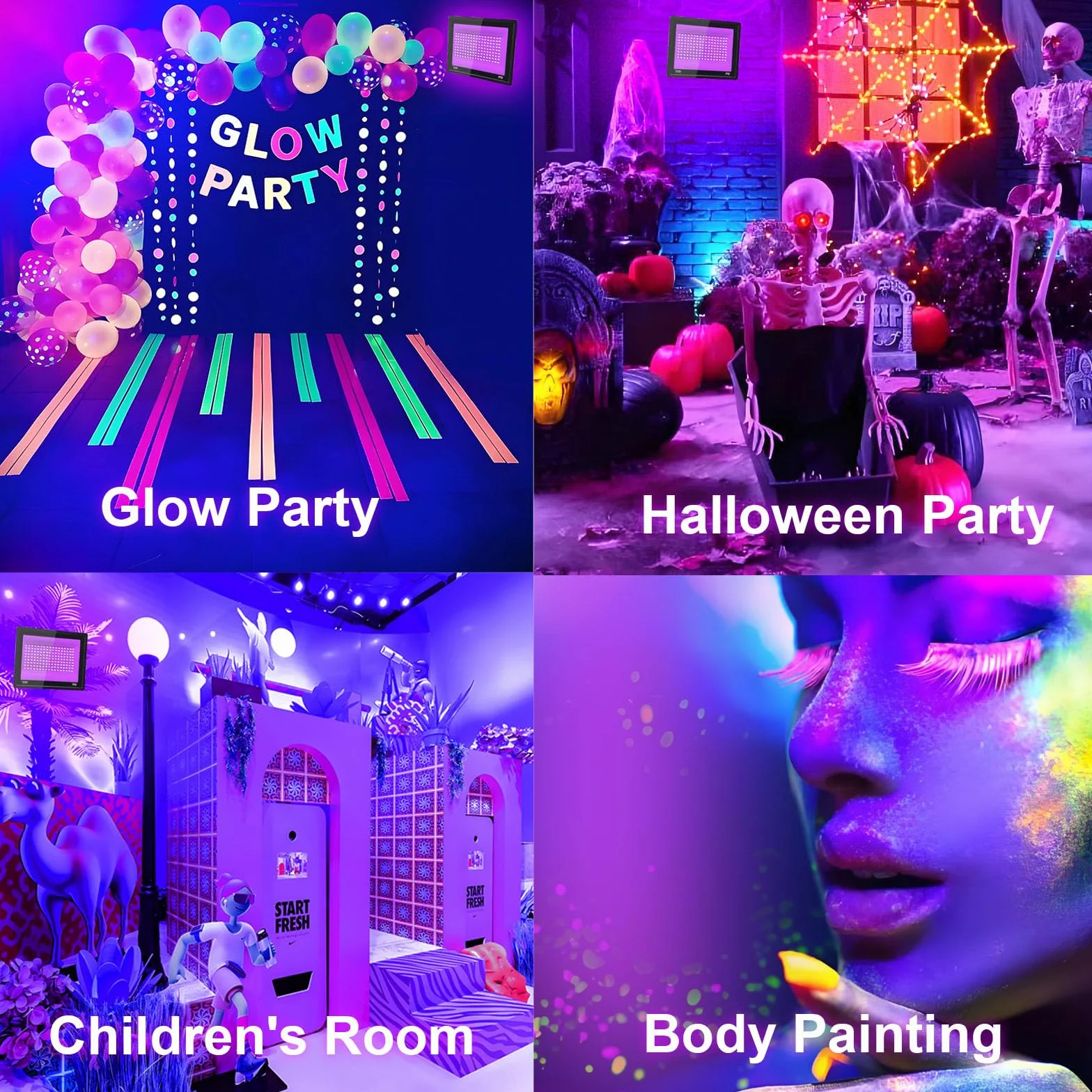 50W Faretto UV LED, IP66 Impermeabile Luce Nera UV, 395-400nm LED Luce Nera, Lampada uv Con Interruttore per Halloween, Pittura Del Corpo, Poster Fluorescente, Bar, Acquario, Festa Al Neon
