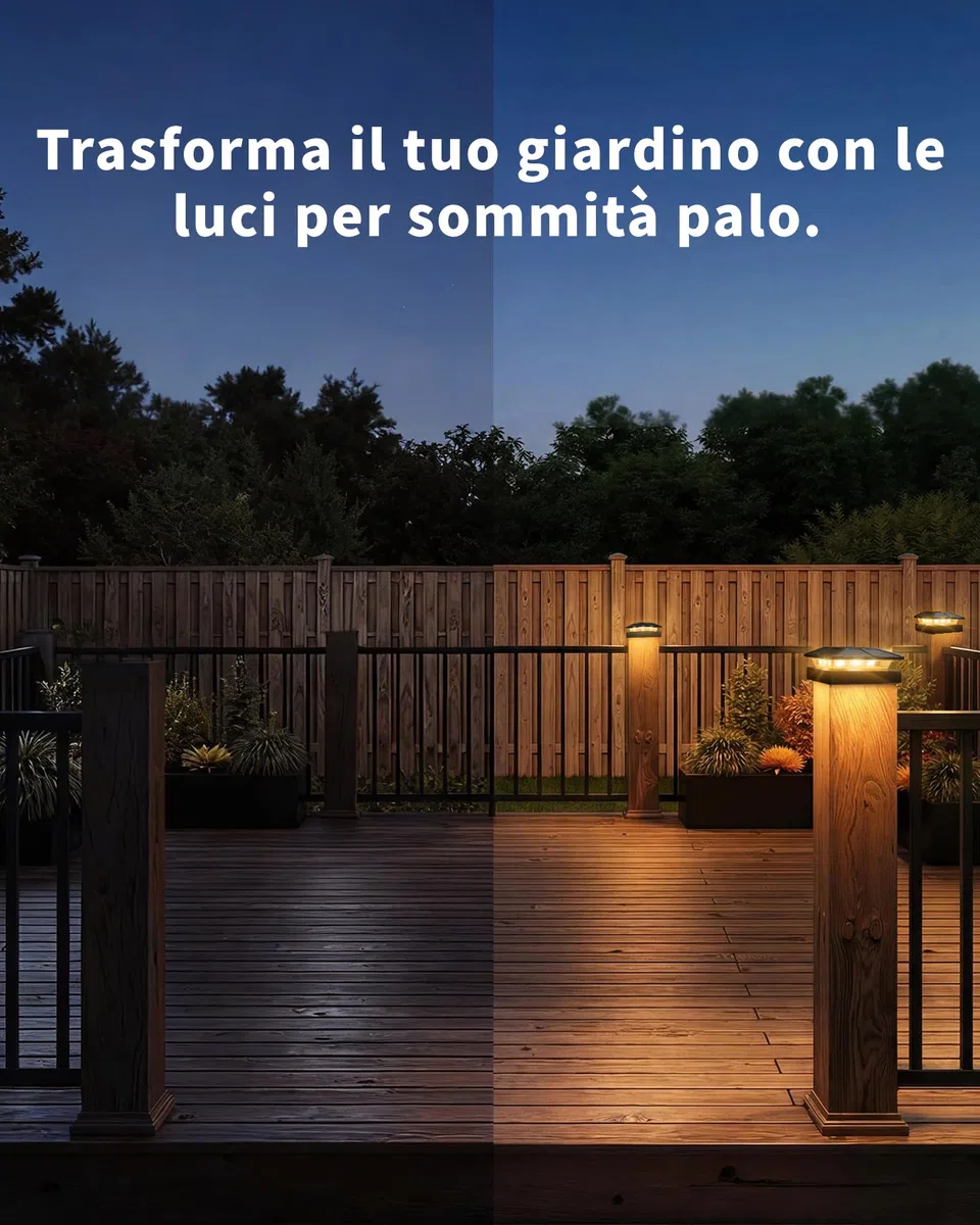 BRIMAX Plafoniera Solare per Pali 10x10 CM, 3 Temperature Colore 3000K/4500K/6000K, Regolabile 50%/100%, Autonomia 12-20H, Impermeabile IP65, Luce LED per Pali di Recinzione/Giardino/Terrazza, 2 Pezzi