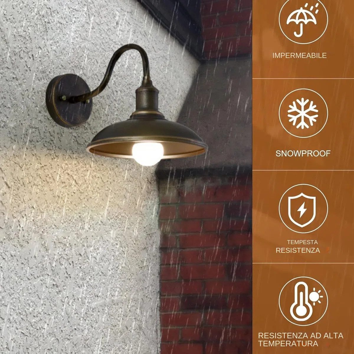 Illuminazione da parete con applique vintage - Lampada rustica impermeabile luce esterna, apparecchio in metallo paralume vetro per un'illuminazione elegante | esterno bagno, camera letto, soggiorno
