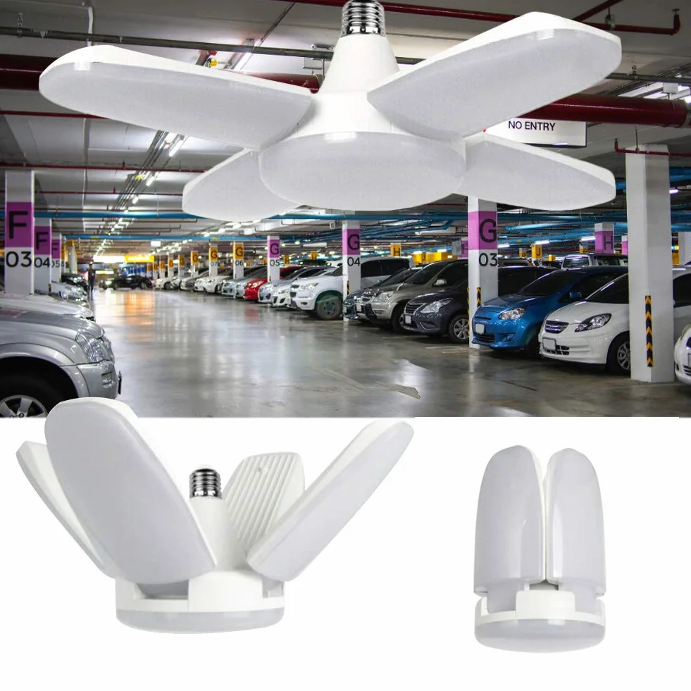 Plafoniera Led Soffitto Garage, E27/E26 80W 8000LM Lampada da Negozio Deformabile con 4 Pannelli Regolabili Plafoniera LED per Garage, Magazzino, Officina, Cantina, Palestra, Cucina