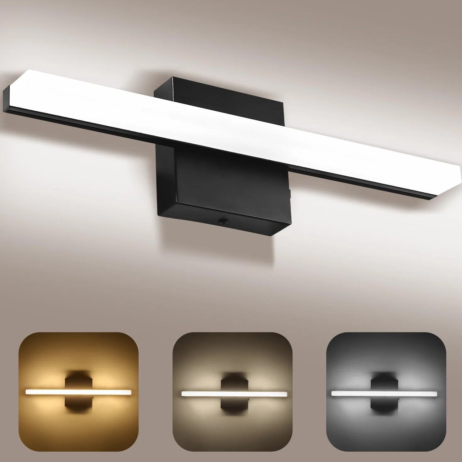 Lampada da Specchio Bagno 40CM, LED 3000-6000K con Interruttore Temperatura, Applique Moderna con Schermo Acrilico, Risparmio Energetico e Durevole, Design Moderno per un’Atmosfera Accogliente