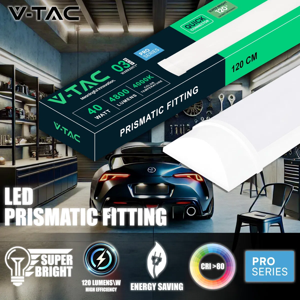 V-TAC 2x Plafoniera LED Lineare da Soffitto 120 CM - 40W - PRO SERIES - Lampada Rettangolare 4800 Lumen - IP20 per Parete, Garage, Negozio, Magazzino - Plafoniere Tubo - Luce Naturale 4000K