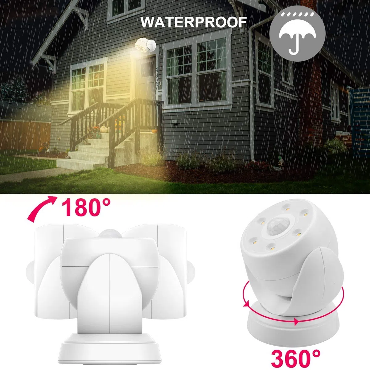 HONWELL Senza Fili Faro a Batteria Esterno, Faretto Led da Esterno con Sensore di Movimento,Impermeabile a Luce LED Faretto di Sicurezza per Giardino,Corridoio, Patio -Bianca