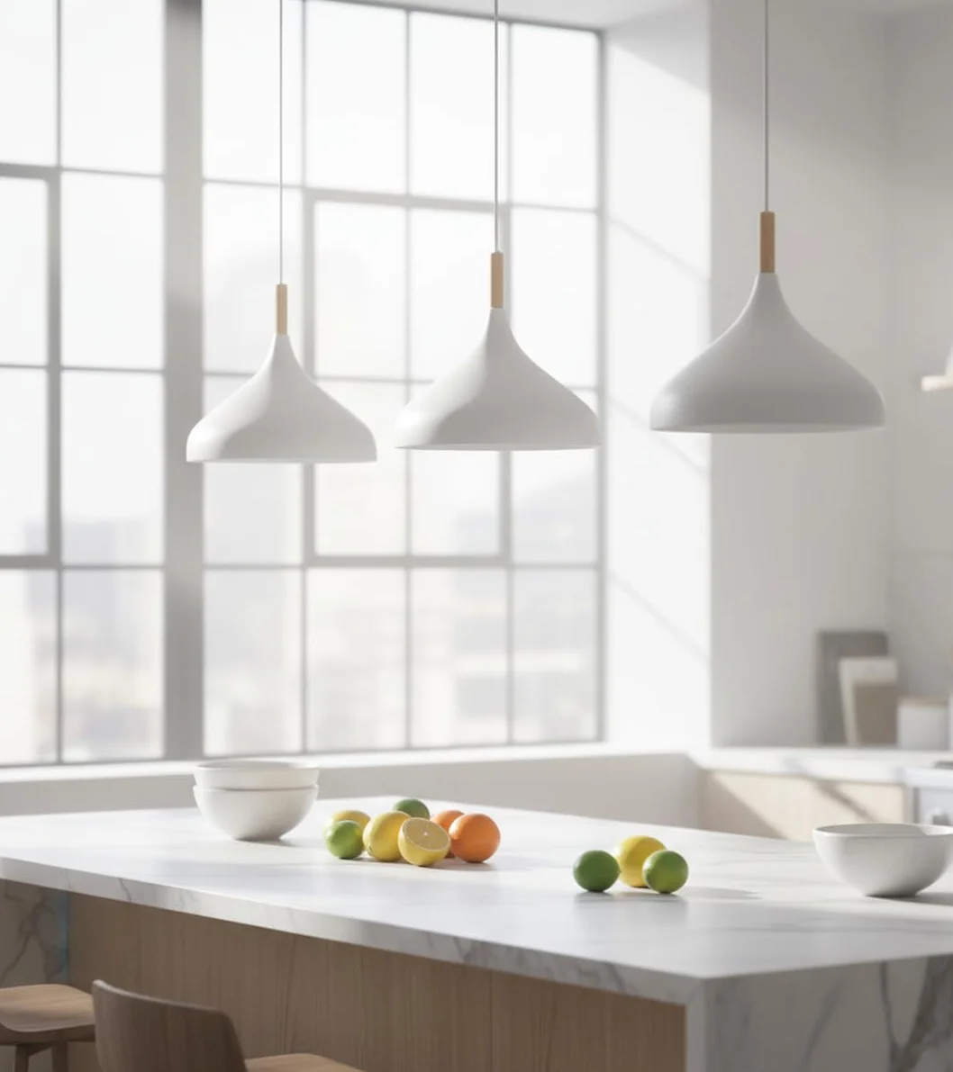 BEL AIR HOME - Lampada a sospensione Baviera 1xE-27 (lampadina non inclusa) Diametro 30 cm in metallo e legno, altezza regolabile (bianco)