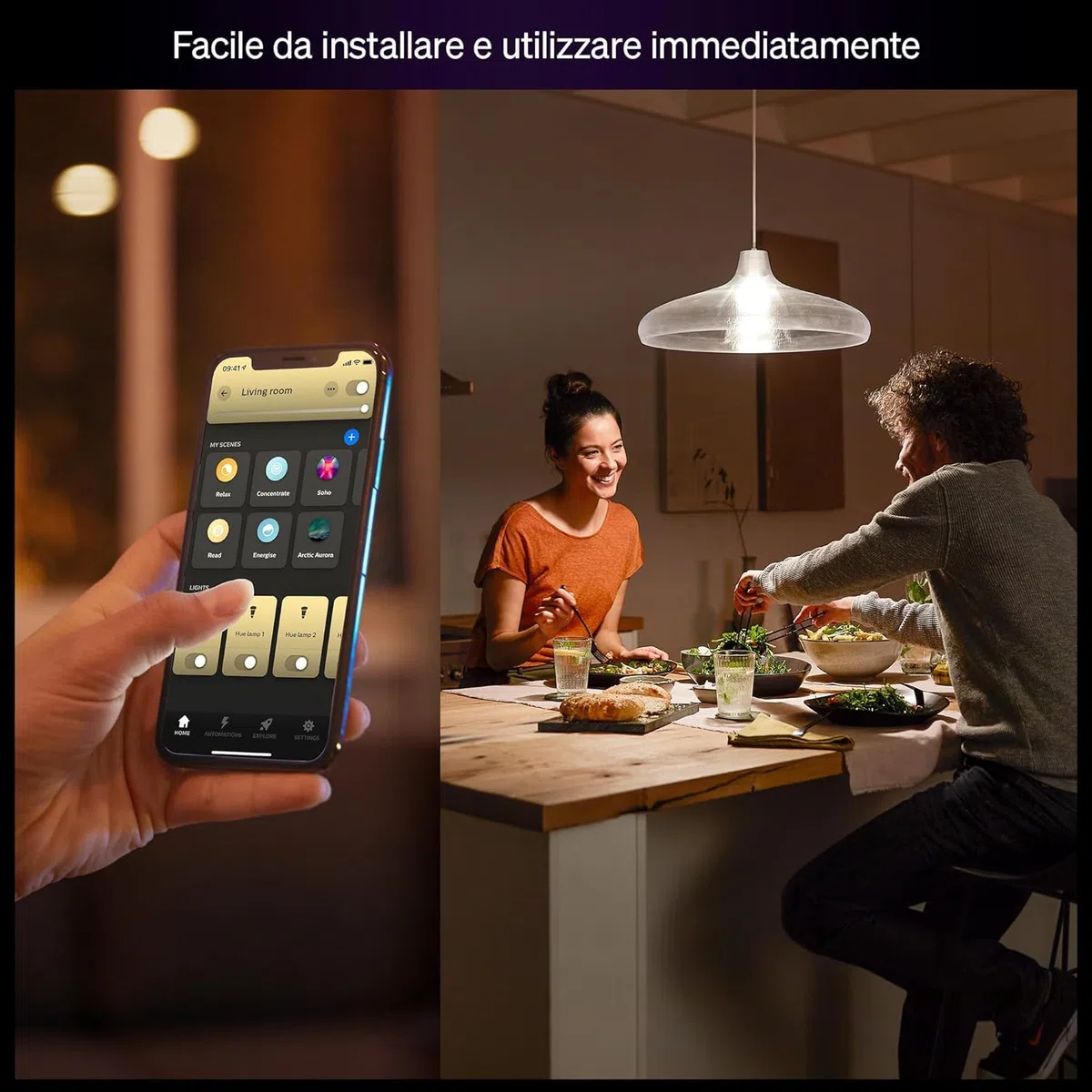 Philips Hue LED A60 (Confezione da 1), Lampadine smart con luce bianca calda E27, Luci smart da 9,5 W e 1.110 lumen, Lampadine intelligenti compatibili con Alexa, Google Assistant e Apple Home