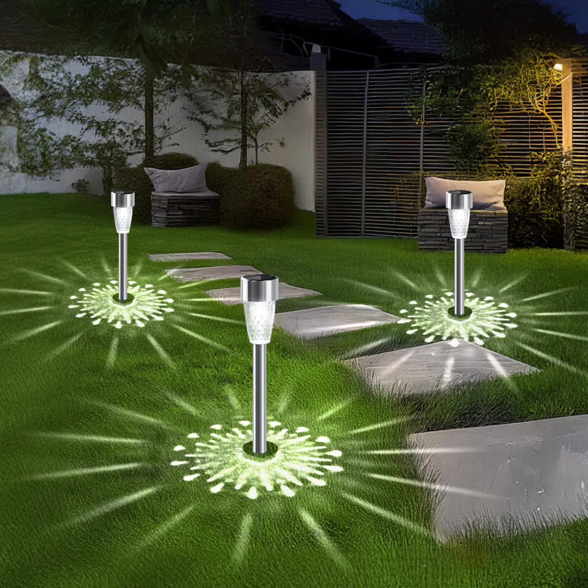 Aigostar Lampade Solari da Giardino 12 pcs: Luci Solari Esterno Giardino 6500K Luce Bianca Freddo - IP44 Impermeabile, in Acciaio Inossidabile, per Terrazza, Prato, Cortile, Vialetti