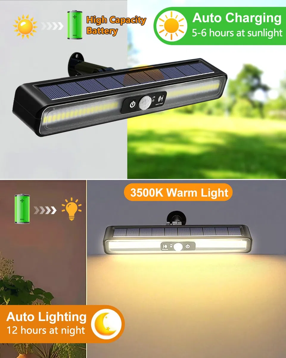 Luci Solari da Giardino, 2 pezzi Clip a Faretti Solari LED Esterno con Sensore di Movimento, IP65 Impermeabile 3 Modalità Lampade Solari Luce Calda Illuminazione per Giardino,Patio,Recinzione