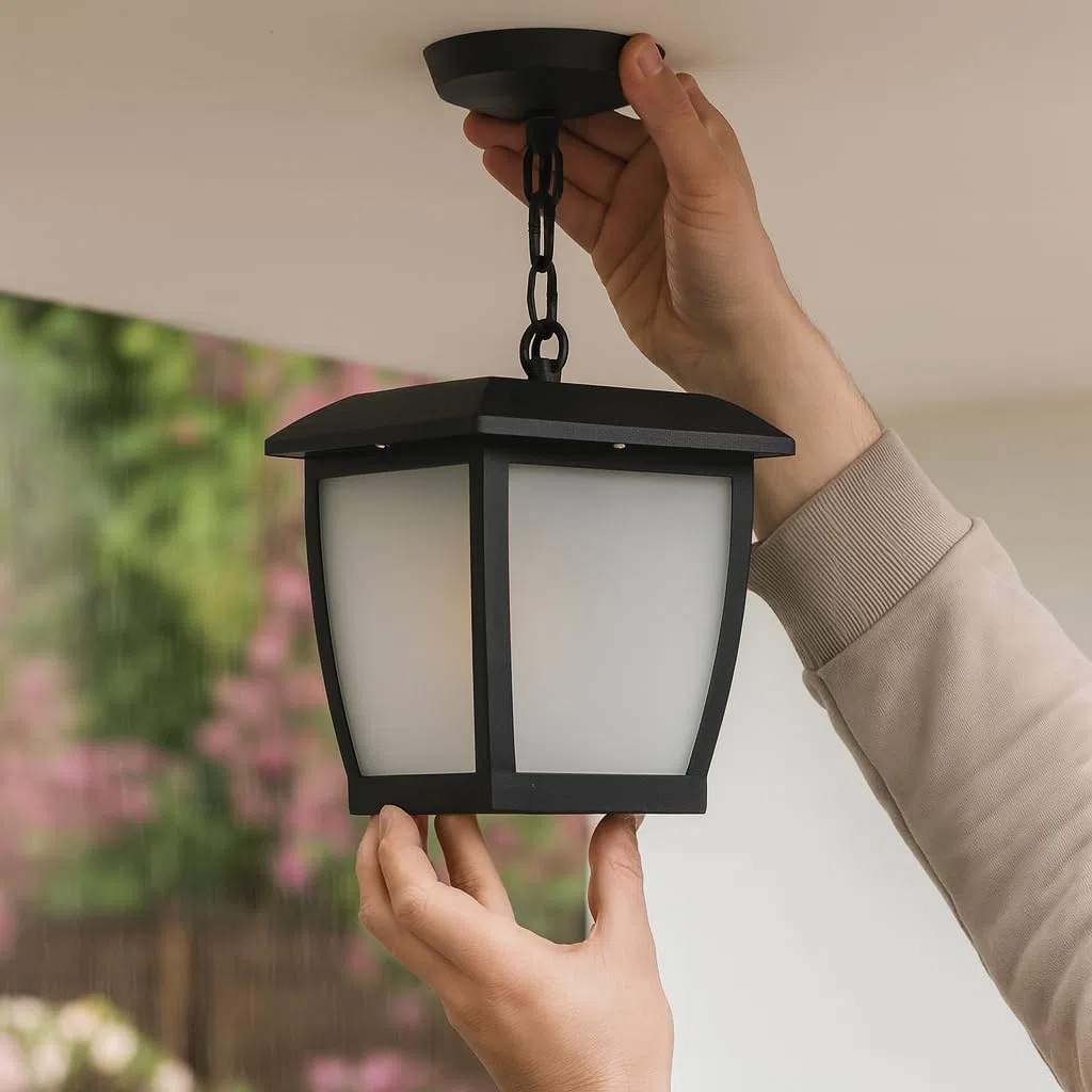M Ledme Plafoniera House Series – IP44 impermeabile, attacco E27, lampada da soffitto in acciaio nero e vetro per giardino, terrazza o ingresso (lampadina non inclusa)