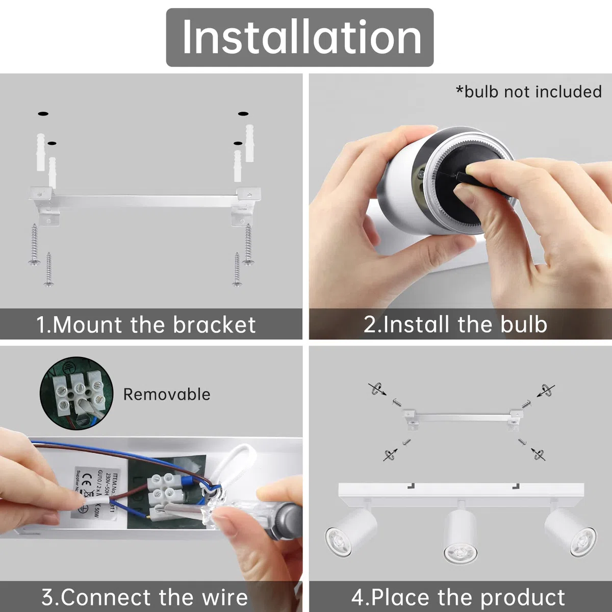 Kambo Faretti da Soffitto Orientabili, Faretti da Parete Interno Bianco per 3 Lampadine GU10 non Incluse, Lampadario Faretti Led Soffitto per Soggiorno Camera da Letto Corridoio, Max 50W