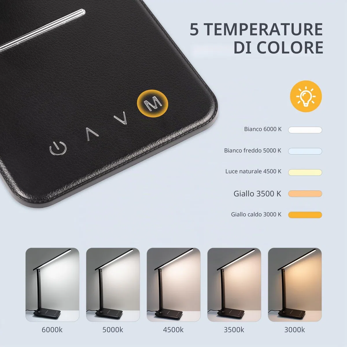 Lampada da scrivania a LED, dimmerabile, lampada da tavolo a LED con 5 colori e 5 livelli di luminosità, lampada da lettura con porta di ricarica USB, controllo touch per bambini, camera da letto
