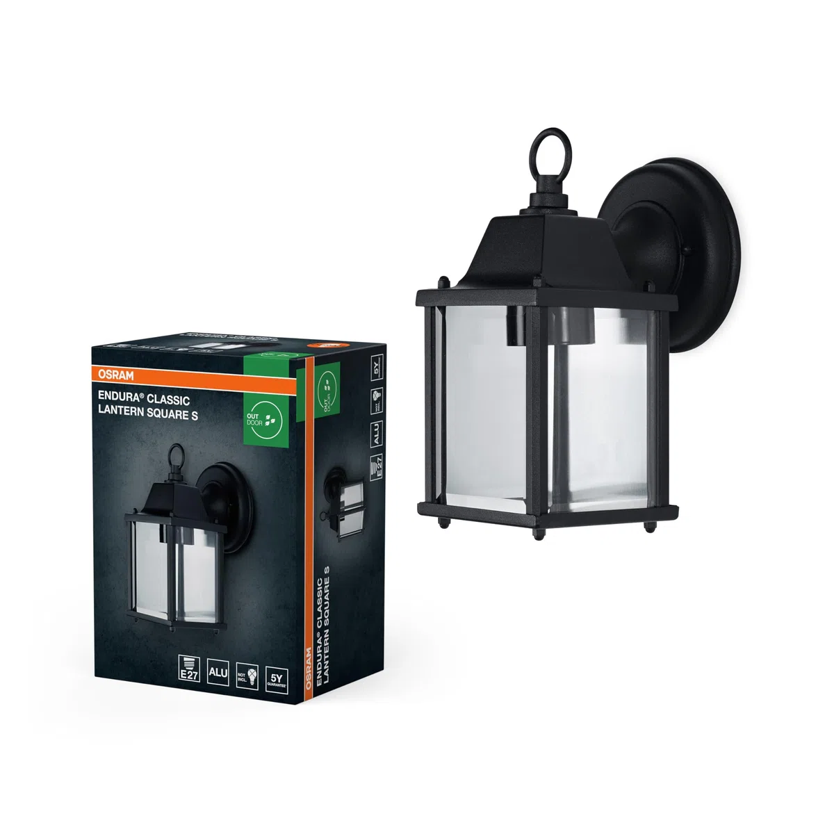 OSRAM Lampada da esterno ENDURA Classic S E27 nera, alluminio pressofuso, vetro trasparente, IP43, senza lampadina, adatta per installazione esterna