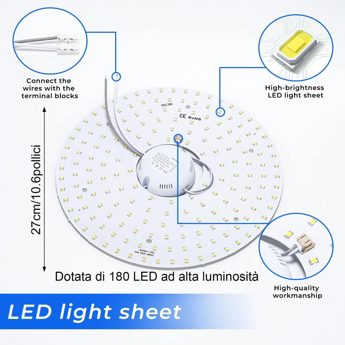 Voltix Modulo LED Circolare per Plafoniera, 220V, 54W 5400lm Ultra Slim con Calamita, Luce Bianca Naturale, Ricambio Tubo Neon LED, Facile da Installare (Bianca naturale / 4000K, 54W)