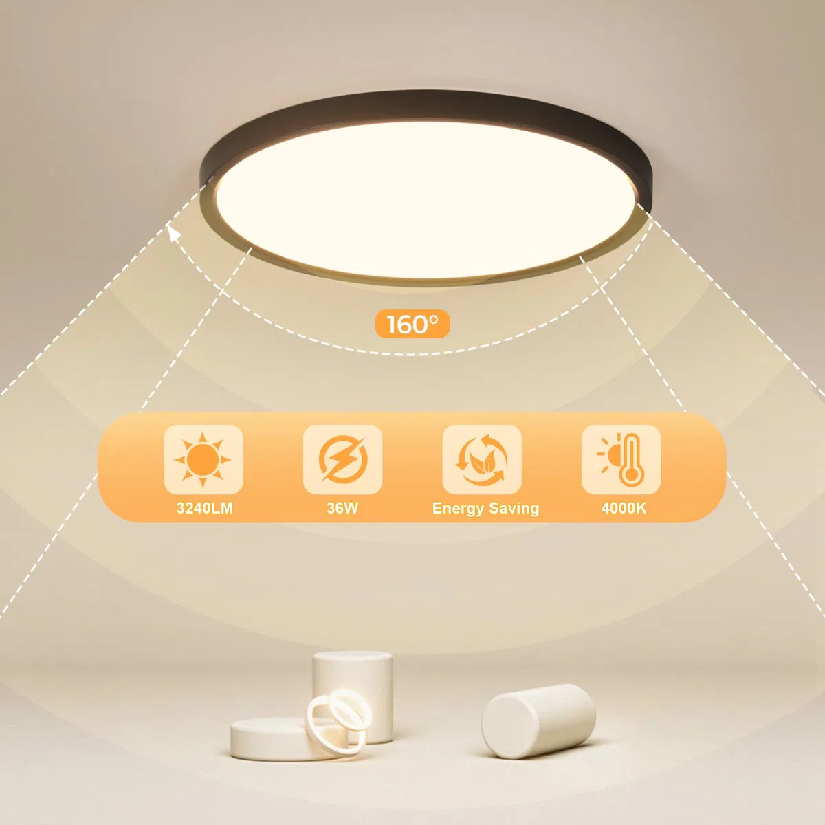 OTREN Plafoniera LED Soffitto 36W, Lampada Bagno Moderna Rotondo 3240LM, Lampadario Luce per Soggiorno, Camera da Letto, Cucina, Ufficio, Balcone, IP44, Ø30CM*H2.4CM, 4000K Bianco Naturale