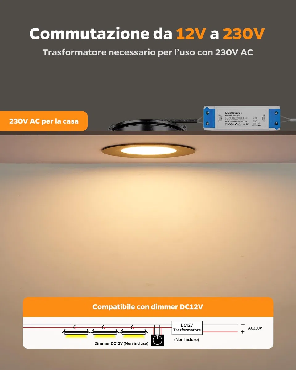 Sanyoung Faretti LED Incasso 12V Dimmerabile, 3W IP44 Faretti led Soffitto Ultrasottile 3000K Bianco Caldo 240LM, Foro 58-62mm, Alluminio Luci LED Camper 12V per Barca Cucina Bagno, Nero, Set di 3