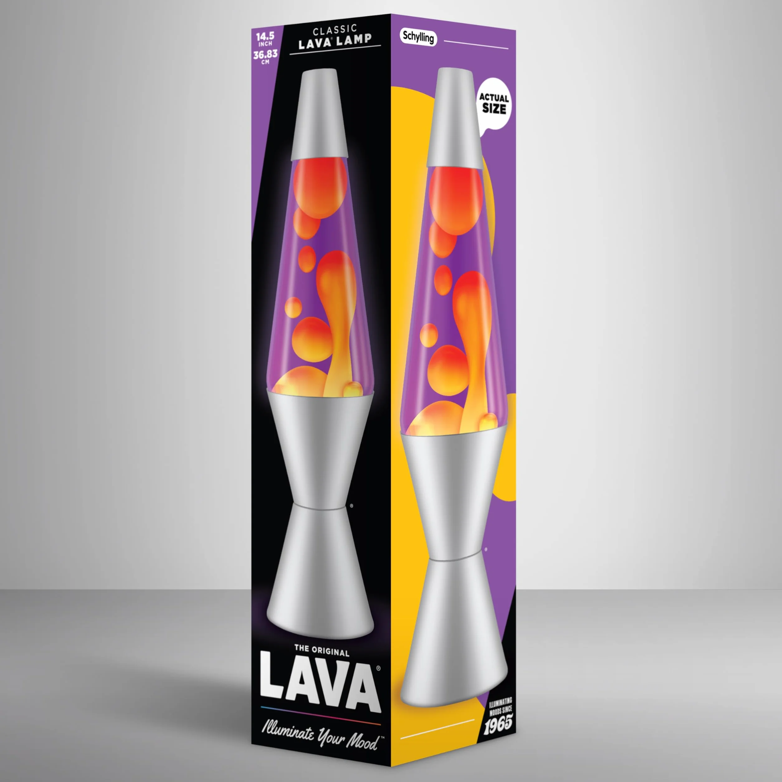 LAVA® - Lampada Lava 2125, cera gialla, liquido viola, base e cappuccio argento, lampada di movimento originale di marca LAVA® da 14,5 pollici