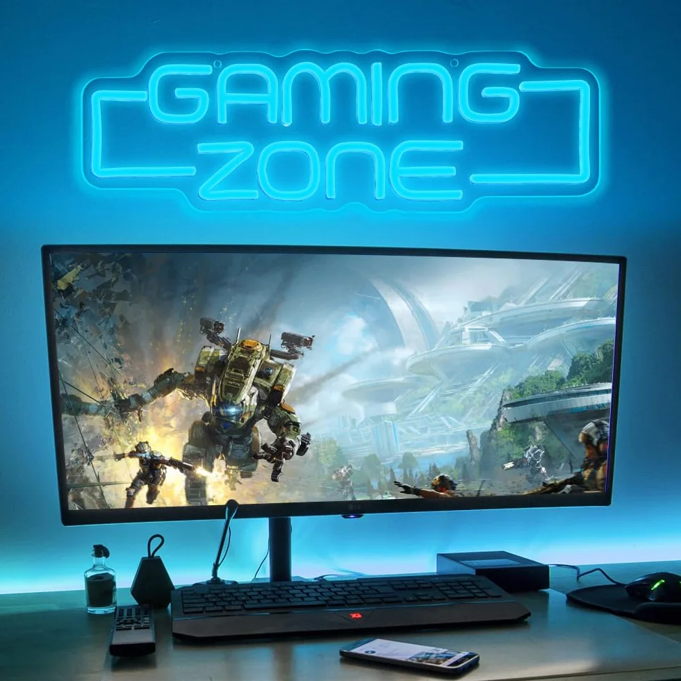 Gaming Zone Segno Neon, Sala Giochi Segno Neon per gli Adolescenti decorazione della sala giochi,Gaming Light Led per Gamer Regali Ragazzi, Bambini