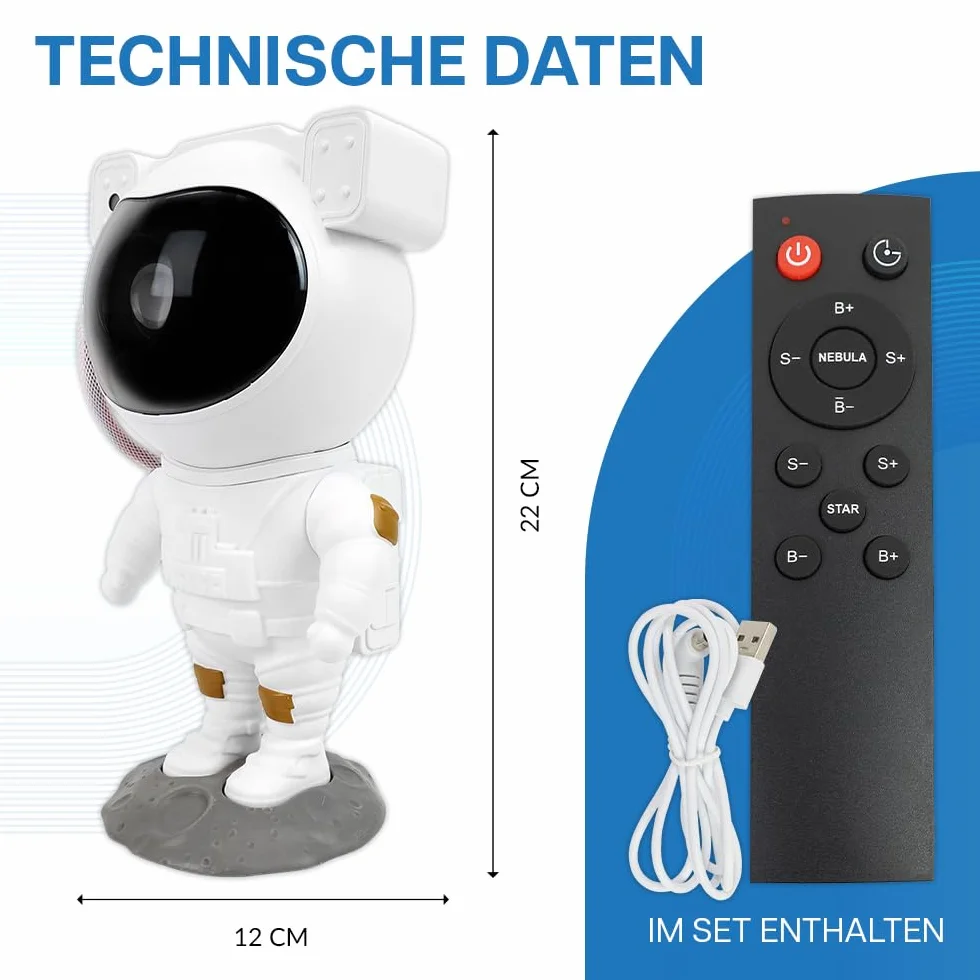 Proiettore astronauta cielo stellato per bambini – Proiettore astronauta con telecomando – Luce notturna per bambini 8 modalità – rotazione a 360° e timer – Decorazione per camera da letto
