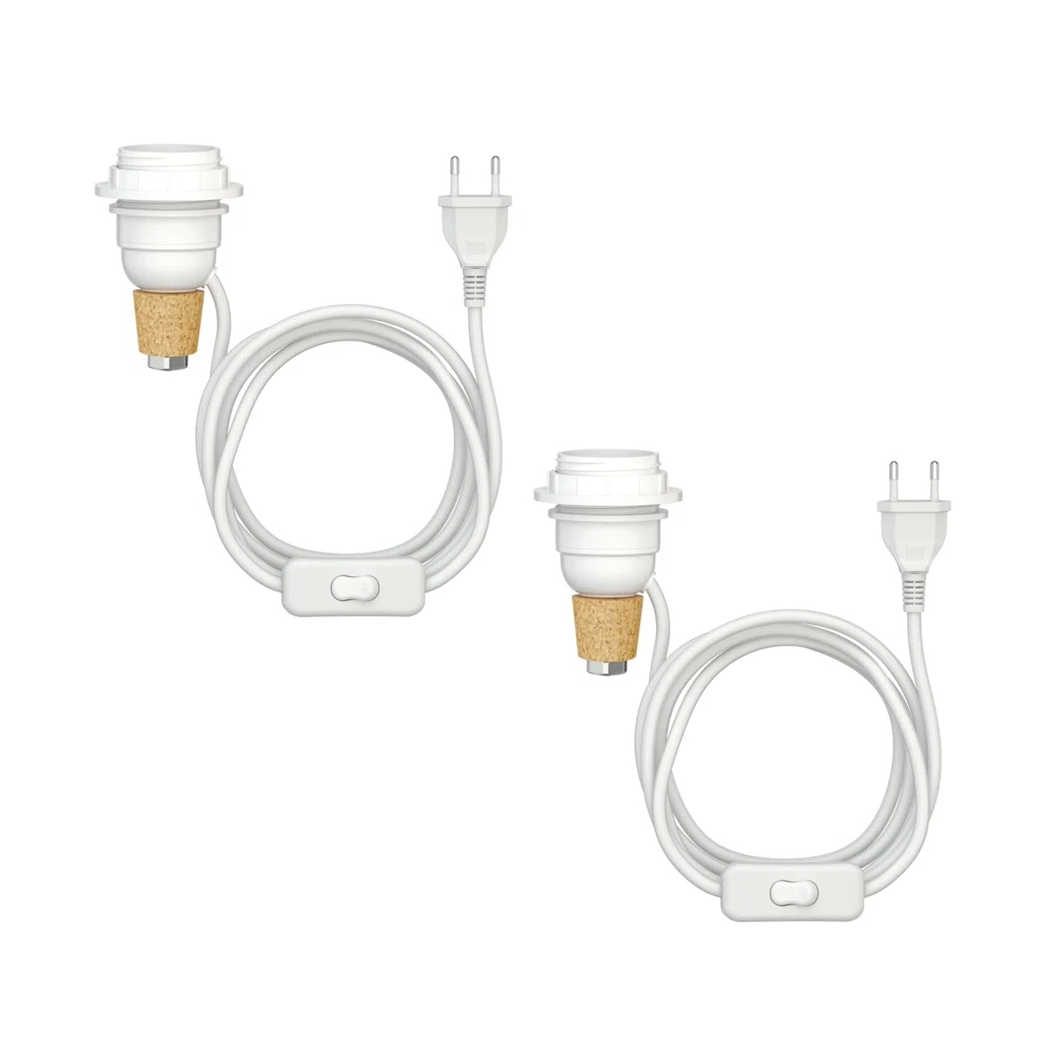 ledscom.de 2 pezzi lampada da tavolo in sughero FLAKO con interruttore e cavo tessile, bianco, 1x E27 max. 60W, senza bottiglia, senza lampadina