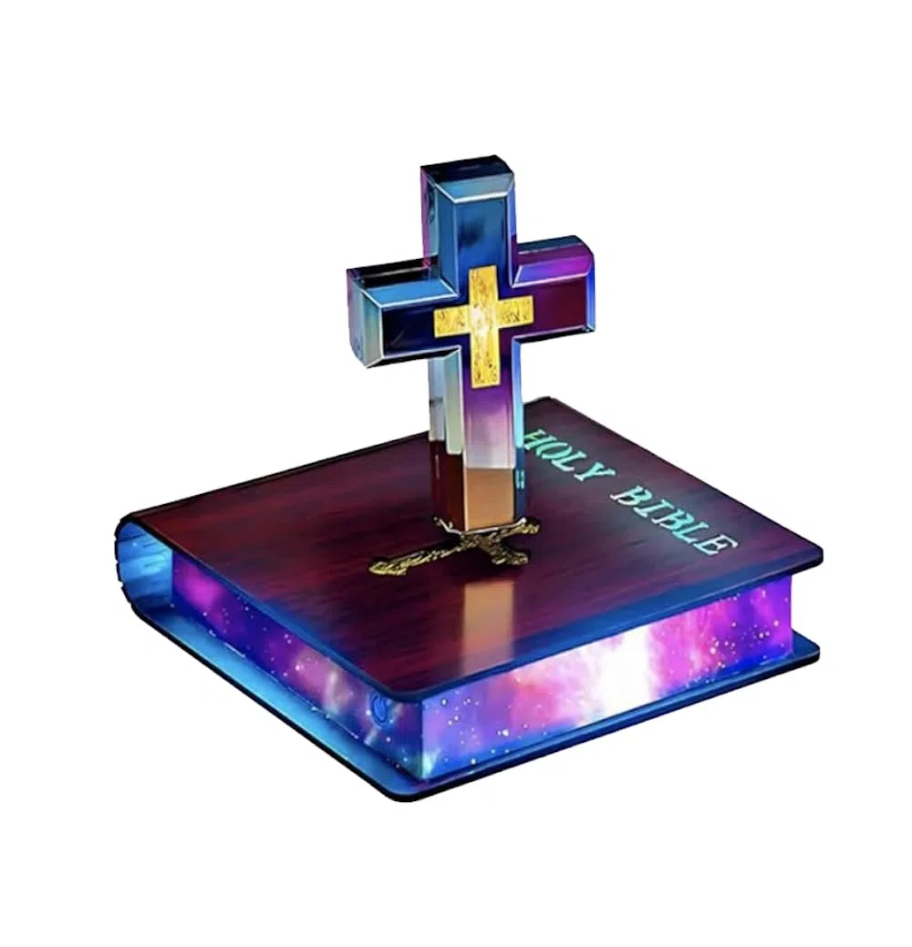 Lampada a Croce Levitante Fatta a mano con luce notturna galleggiante della Bibbia Ornamento a croce magnetica colorata a levitazione Luce a croce luminosa Decorazione per la scrivania di casa