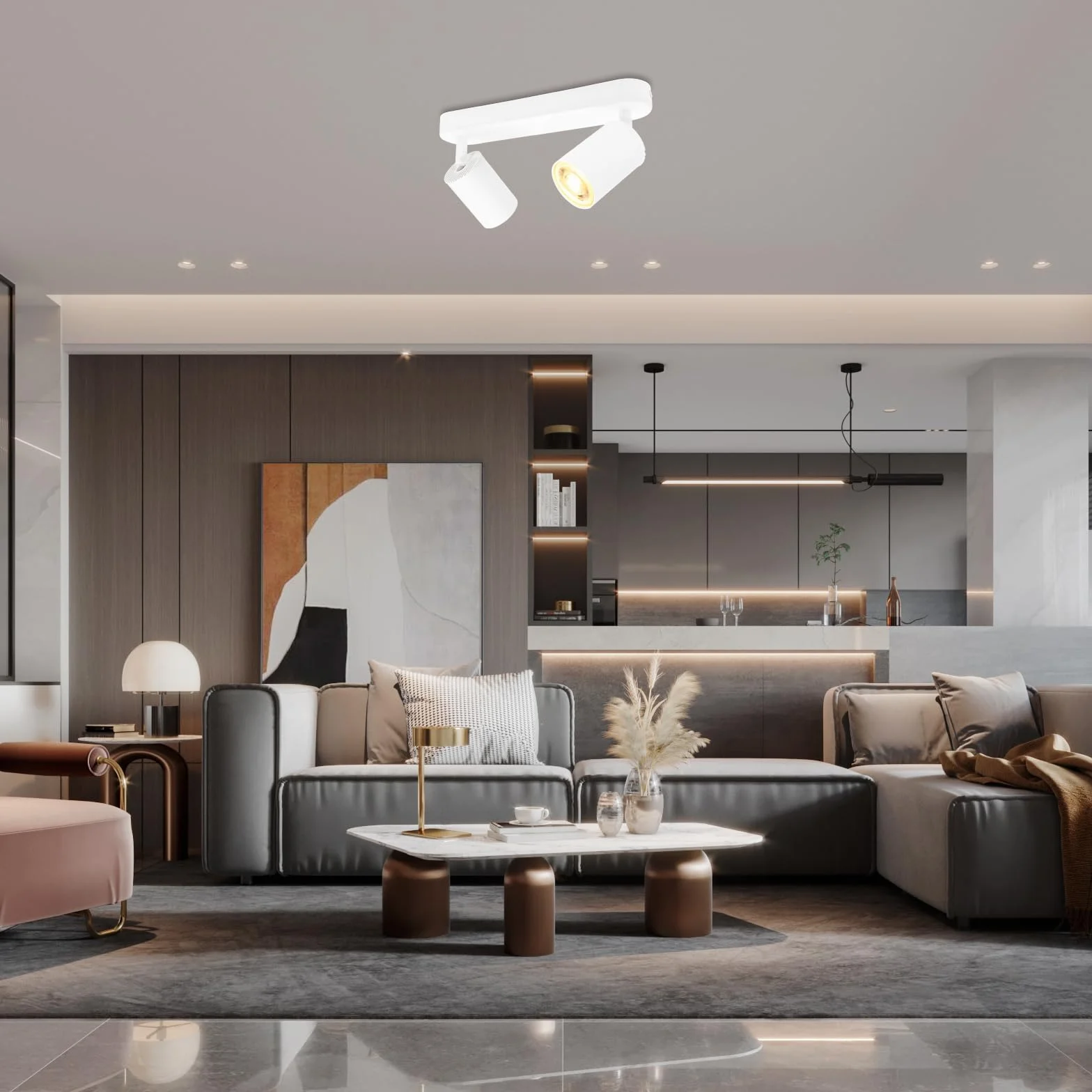 KYOTECH Faretti da soffitto 2 luci plafoniera LED plafoniera bianca faretto orientabile GU10 faretti da soffitto girevoli per 2x lampadine GU10 per cucina soggiorno, lampadine non incluse