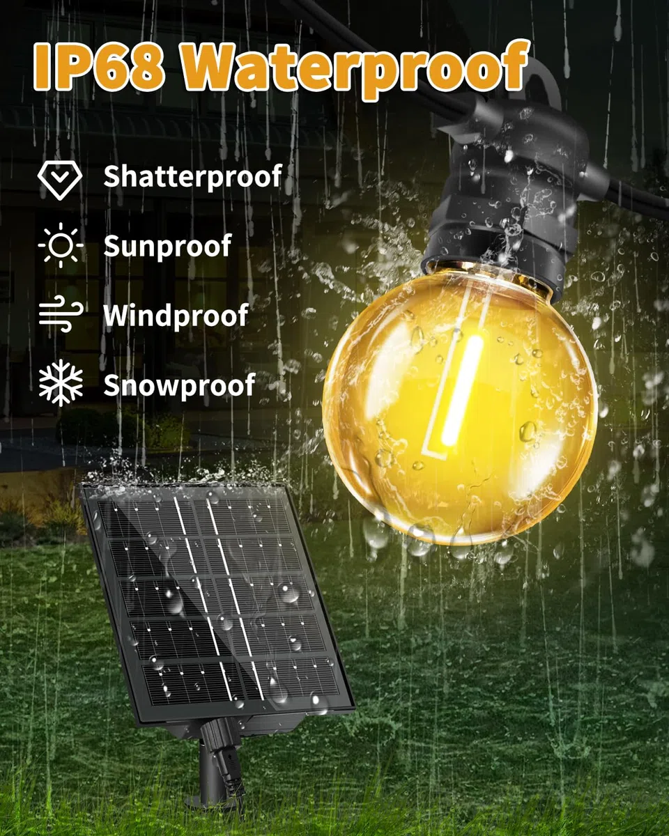 Bowfar Catena Luminosa Esterno Solare, 15M 25 + 2 G40 Lampadine Luci Solari da Giardino con Telecomando, Impermeabile IP68 Luci Gazebo Solari per Balcone, Terrazza, Feste, Giardino, Patio, Matrimonio