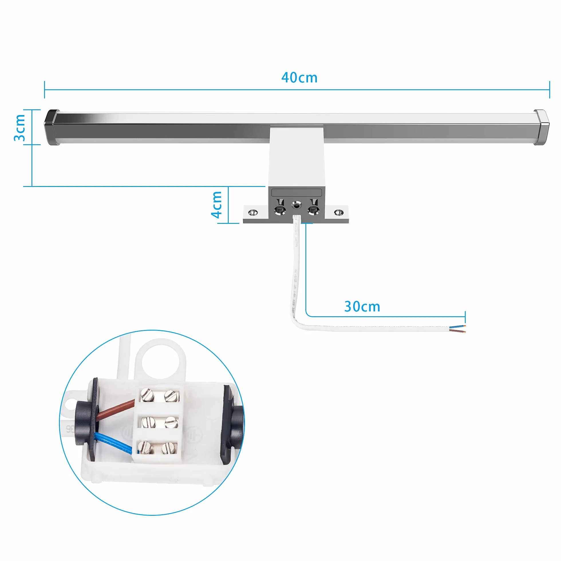 Aourow Lampada da Specchio a LED 40cm 10W 1200lm,Luce Specchio Bagno Super Luminosa Bianca Neutra 4000K,Impermeabile IP44,Applique Specchio Bagno No Strobo 230V,Classe II(Senza Interruttore)