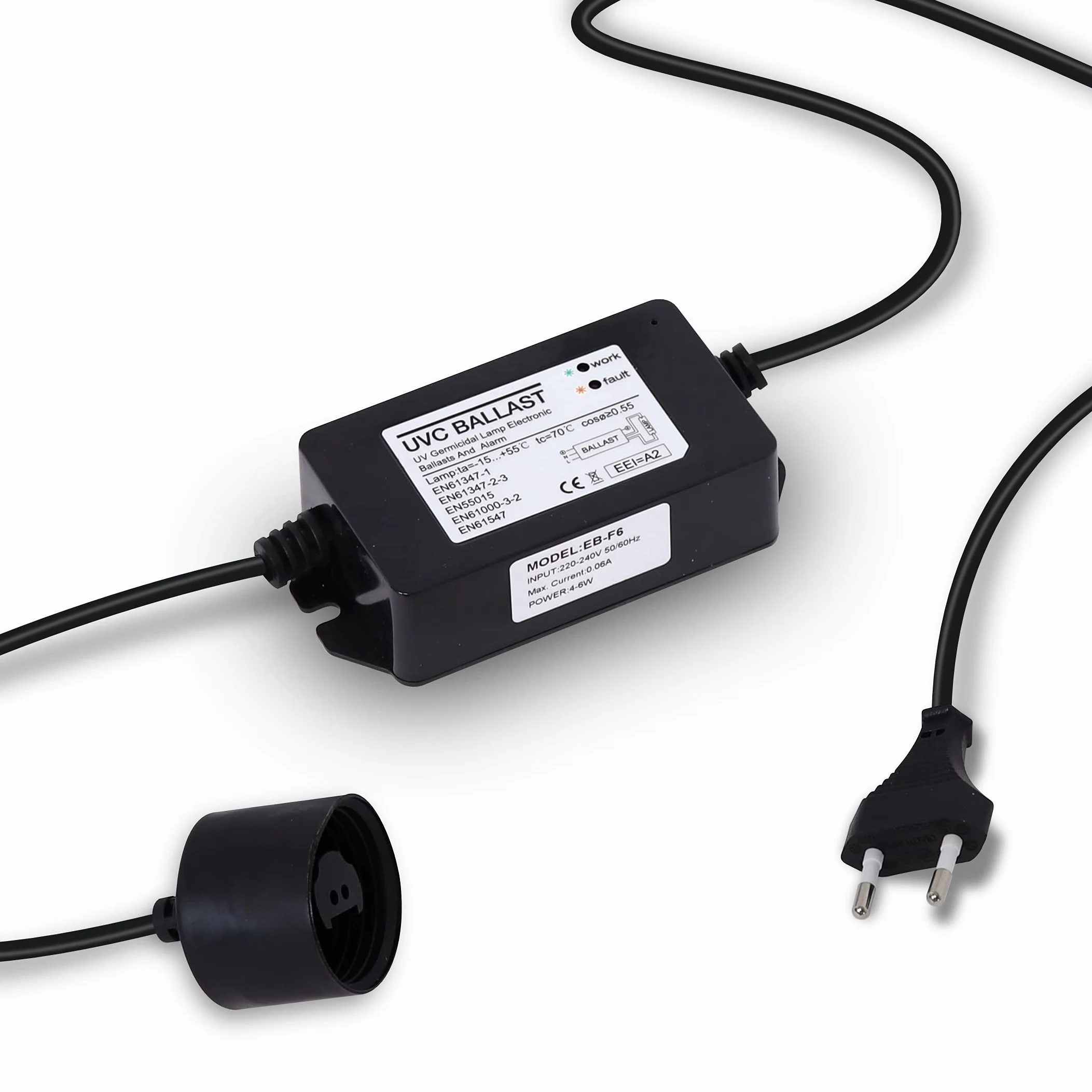 Alimentatore di Ricambio per Sterilizzatori UV Acqua 4-6 watt con LED di funzionamento e Allarme Sonoro di Guasto per Lampada Ultravioletti Attacco 2+2 pin