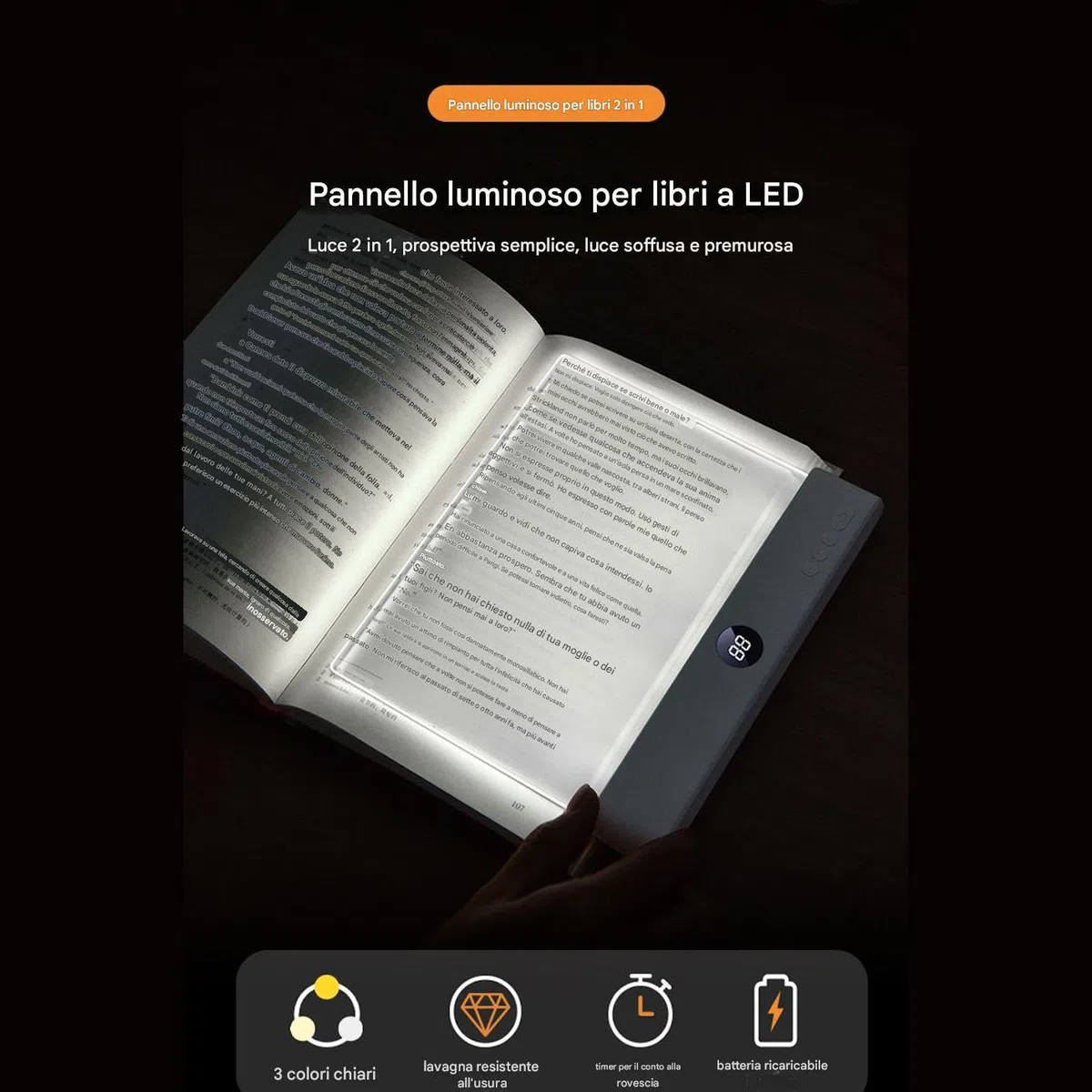 Generico Luce Da Lettura - Regolabile 3 Colori Pannello Trasparente - Da Lettura Per Leggere Di Notte,Per Donne Bambini Casa Viaggio Dormitorio Ufficio Scuola Camera Da Scrivania Compleanno Natale