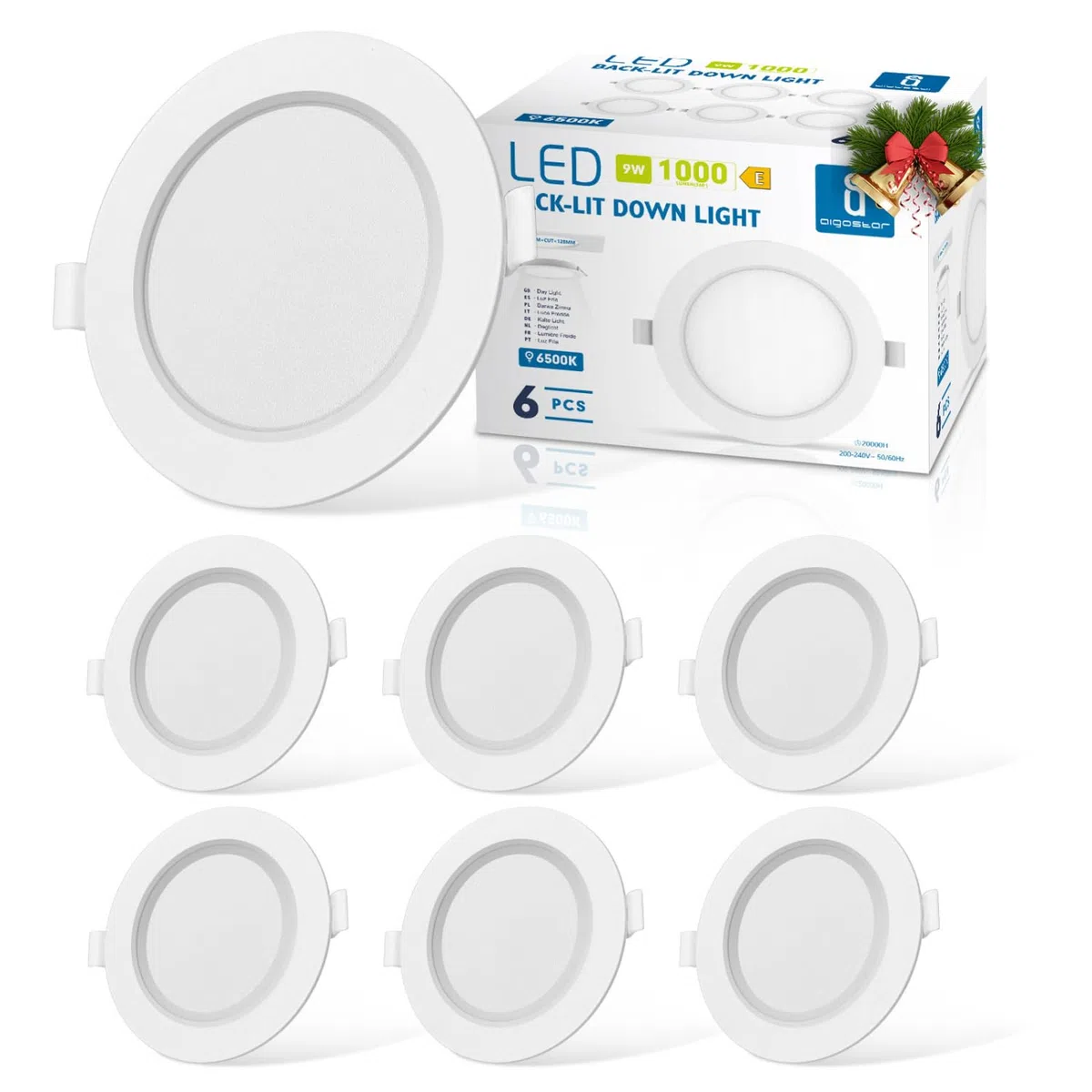 Aigostar Faretti da incasso per cartongesso, 9 W Equivalenti a 72 W, Alta luminosità, Integrati ultrasottile lampada da soffitto, Luce bianca fredda 6500K, 230V, Ф118-128mm (6 Confezione)