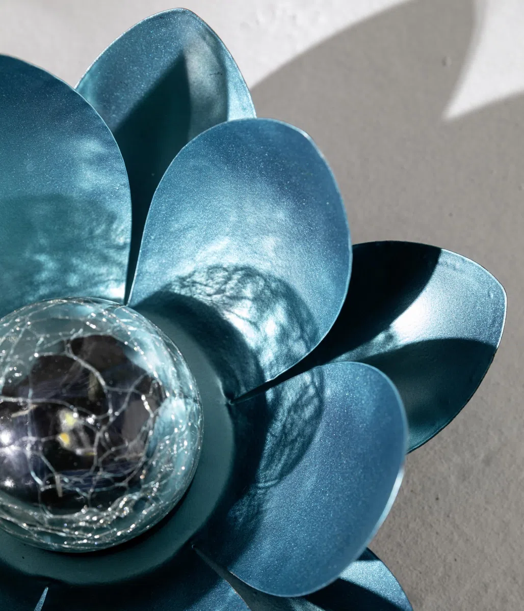 Dehner Lampada Solare Lotus | Decorazione Solare, Illuminazione da Giardino, Decorazione per Esterni, Metallo, Diametro 27,5 cm, Argento/Blu
