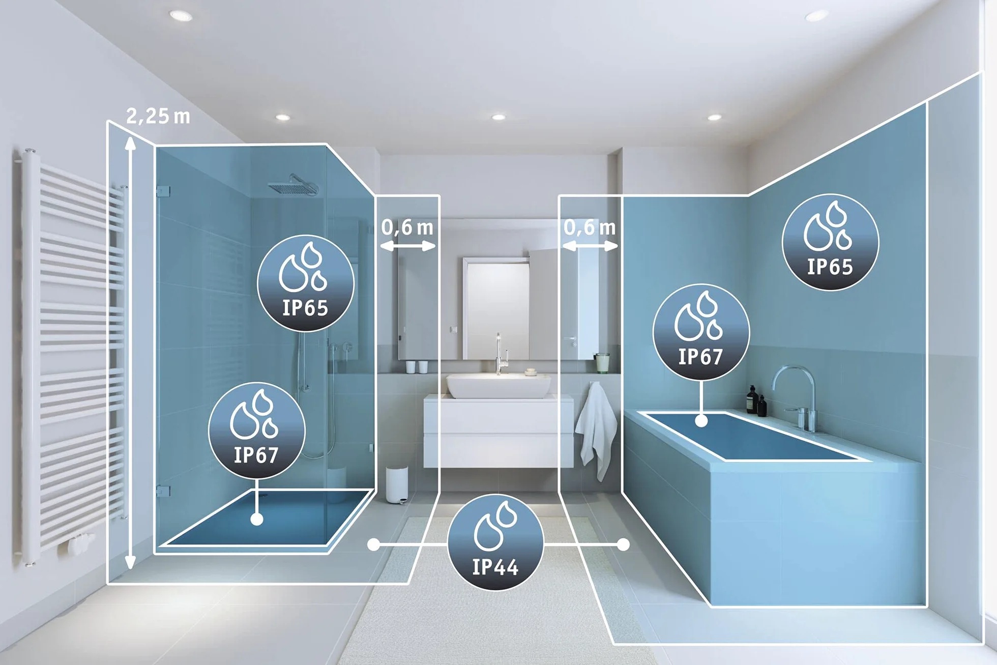 Paulmann 71079 Apparecchio da incasso Selection Bathroom Luena IP65 GU10 230 V max 35W dimmerabile bianco, faretto da incasso, luce da bagno