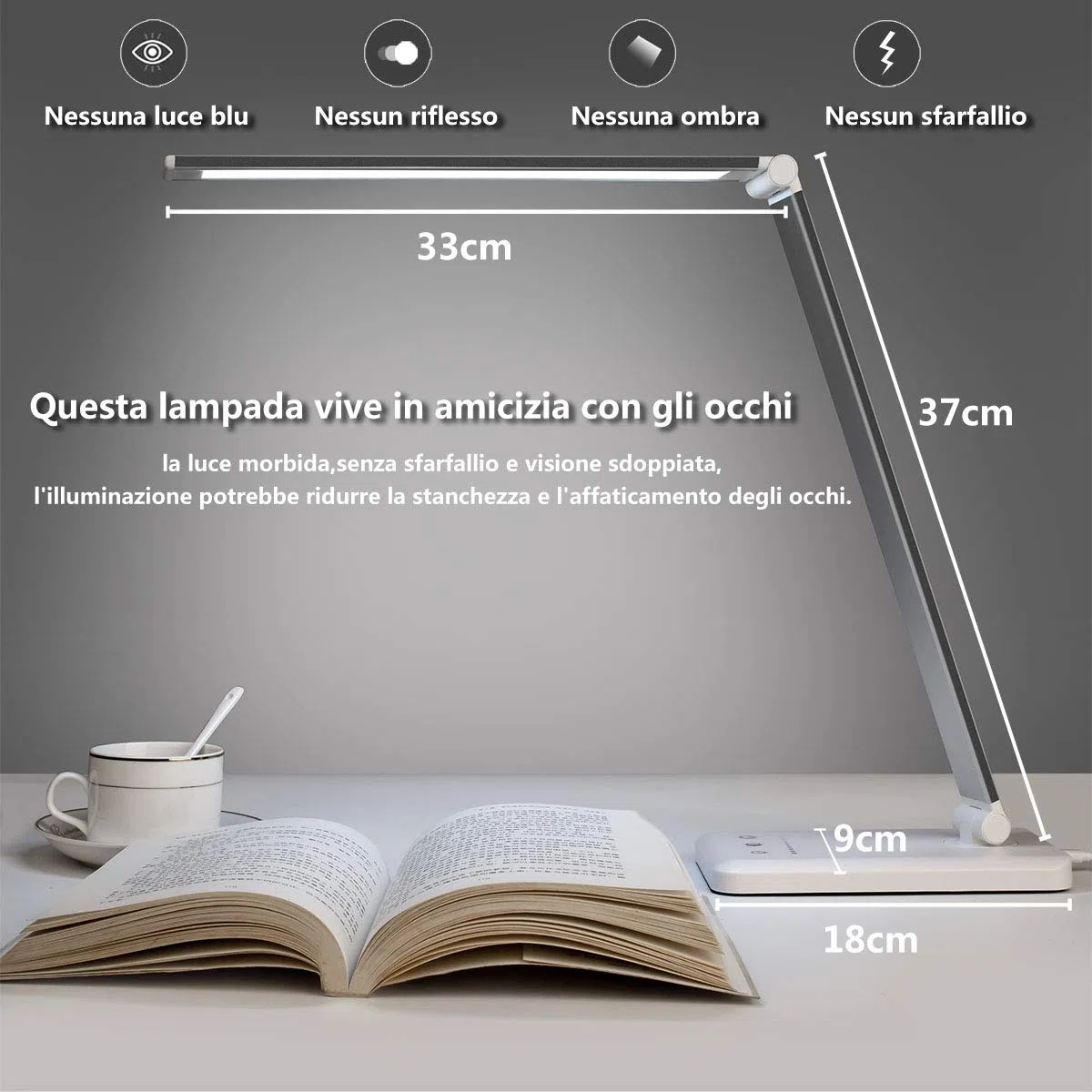 oxylops Lampada da Scrivania LED Protezione Degli Occhi, lampada Touch Control Pieghevole per cameretta,ufficio, con porta di ricarica USB, 10 livelli di luminosità 5 modalità di illuminazione (T13)