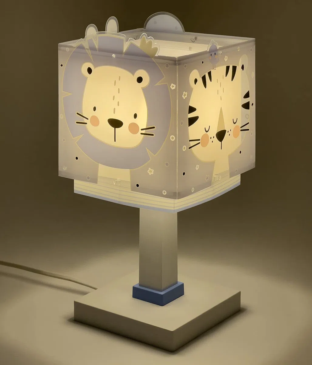 Dalber Lampada da tavolo o comodino per bambini Baby Jungle blu Giungla Orso Leone Tigre Coniglio