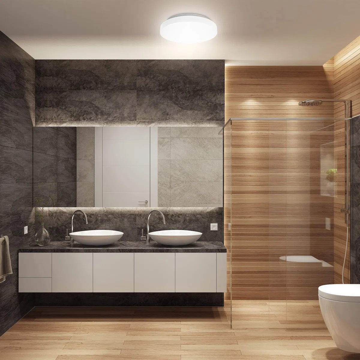 B.K.Licht Plafoniera LED da bagno 12W, luce bianca naturale 4000K, 1200Lm, lampadario resistente agli schizzi d'acqua IP44, diametro 29cm, lampada da soffitto moderna, plastica, 230V