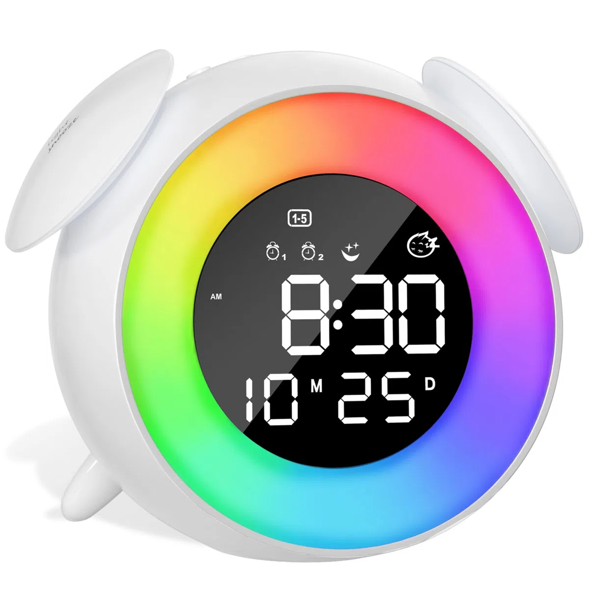 Sveglia Digitale per Bambini, Sveglia Bambini da Comodino con Doppio Allarme, 10 Colorate Luci, Snooze, Modalità Giorno della Settimana, 7 Suonerie, 12/24H per Ragazze Ragazzi