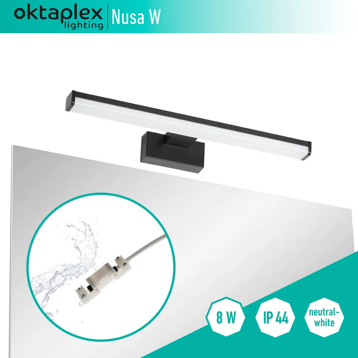 Oktaplex lighting Lampada LED a specchio da parete nera 40cm 4000K bianco neutro 8W 570lm lampada a specchi per bagno