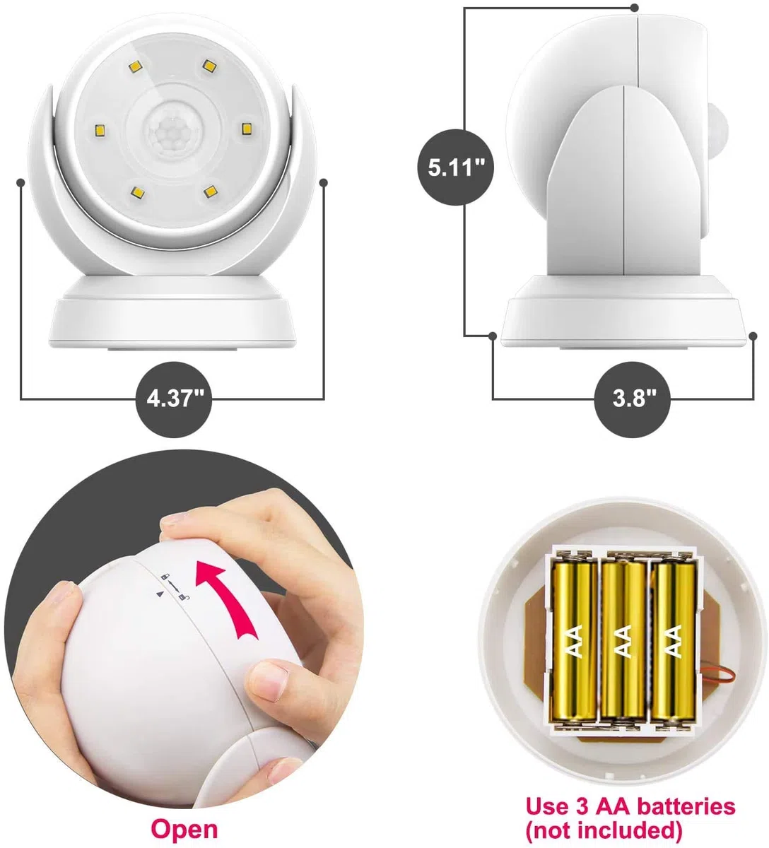 HONWELL Senza Fili Faro a Batteria Esterno, Faretto Led da Esterno con Sensore di Movimento,Impermeabile a Luce LED Faretto di Sicurezza per Giardino,Corridoio, Patio -Bianca