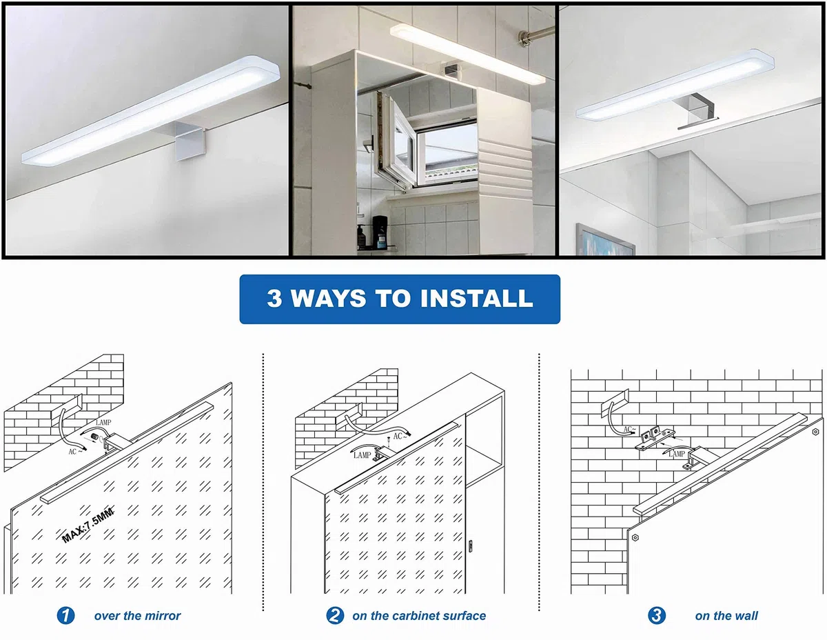 Lampada da Specchio da Trucco a Led 4000K 30cm 8W 640lm da Bagno Luce Armadio Illuminazione Morsetto