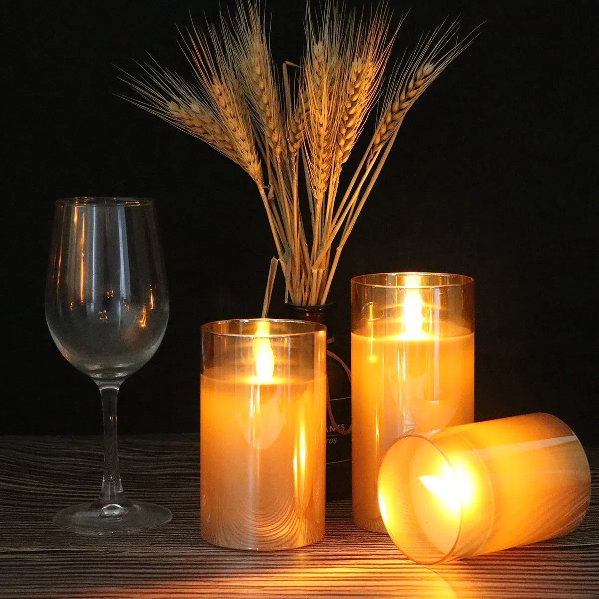 Lonkenn 2 pezzi Candele LED Ricaricabili, Fiamma Tremolante Candela LED con Marrone Vetro, Ricaricabili Candela con Telecomando e Timer per Natale Feste Decorazione Casa Matrimonio -12.5cm